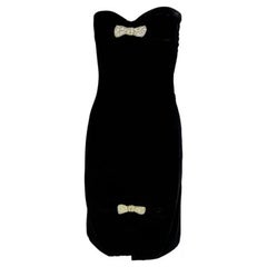A/I 1985 Valentino Garavani Night Mini Abito in Velluto Nero con Fiocchi di Strass