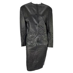 H/W 1986 Gianni Versace Laufsteg Schwarzes besticktes geblümtes Leder-Set