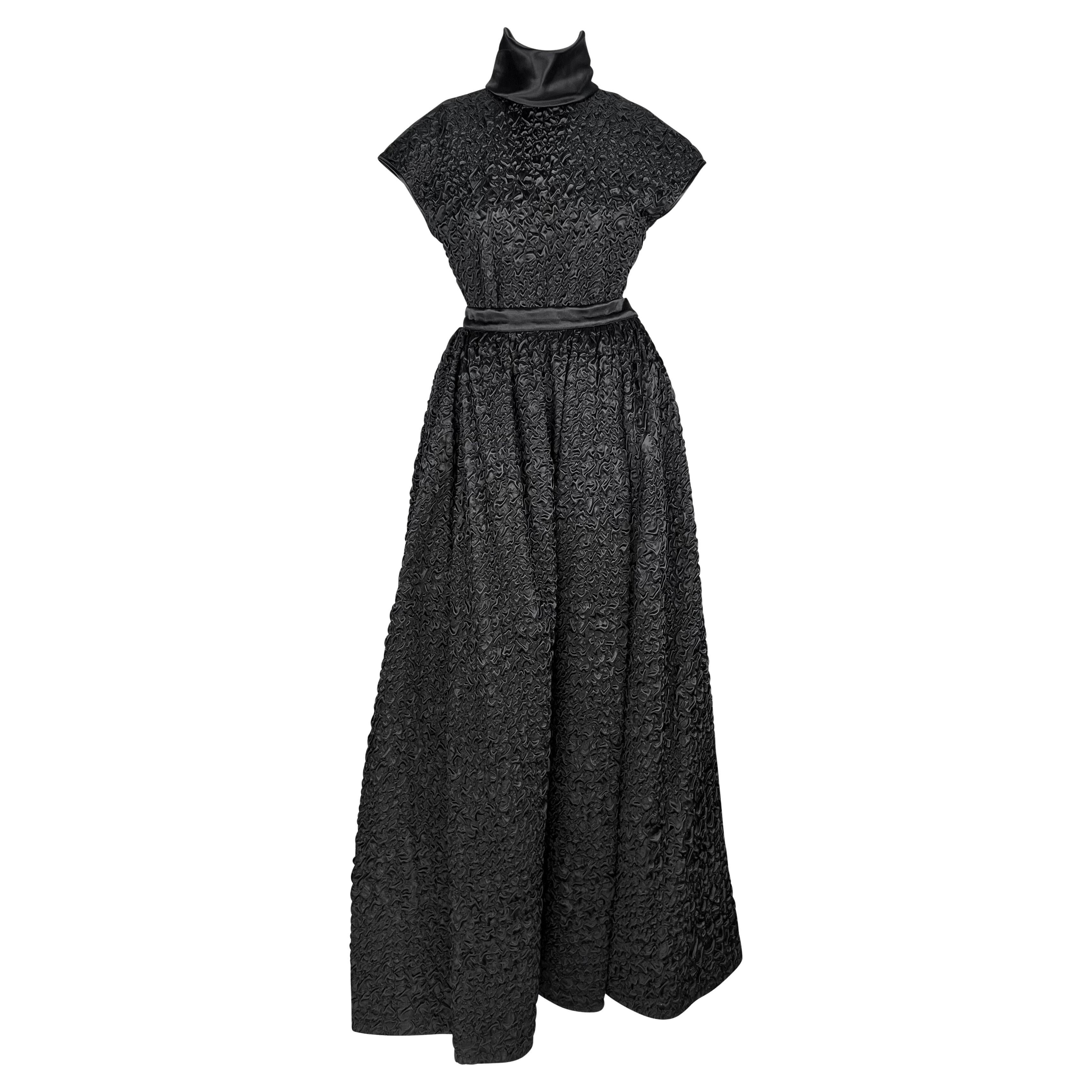 F/W 1986 Valentino Garavani Ruched Black Silk Evening Skirt Set Gown For Sale