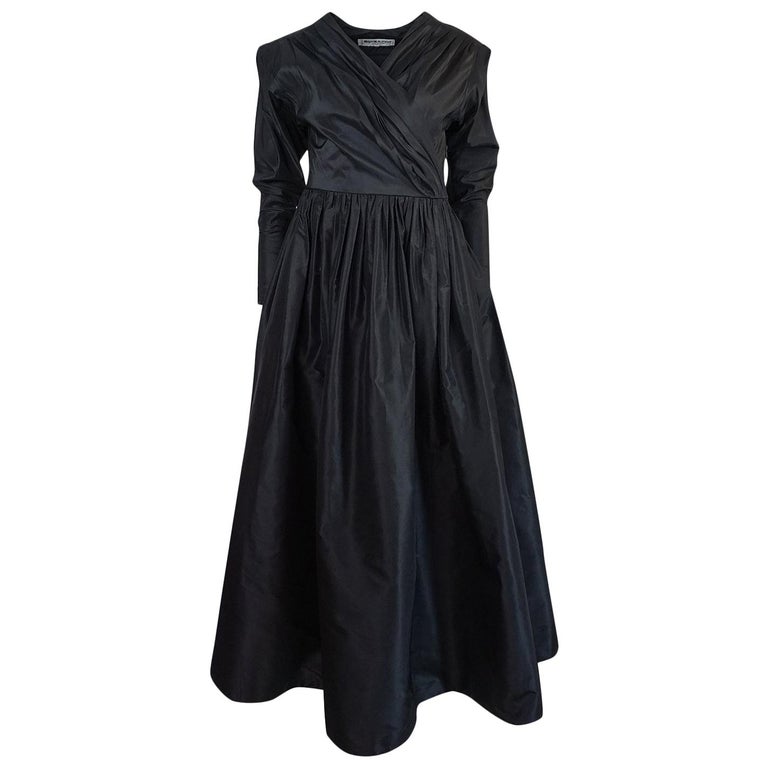 F/W 1986 Yves Saint Laurent Black Silk Taffeta Full Skirted Dress at ...