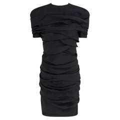 F/W 1987 Gianni Versace Black Bias Draped Sculptural Ruched Short Sleeve Dress