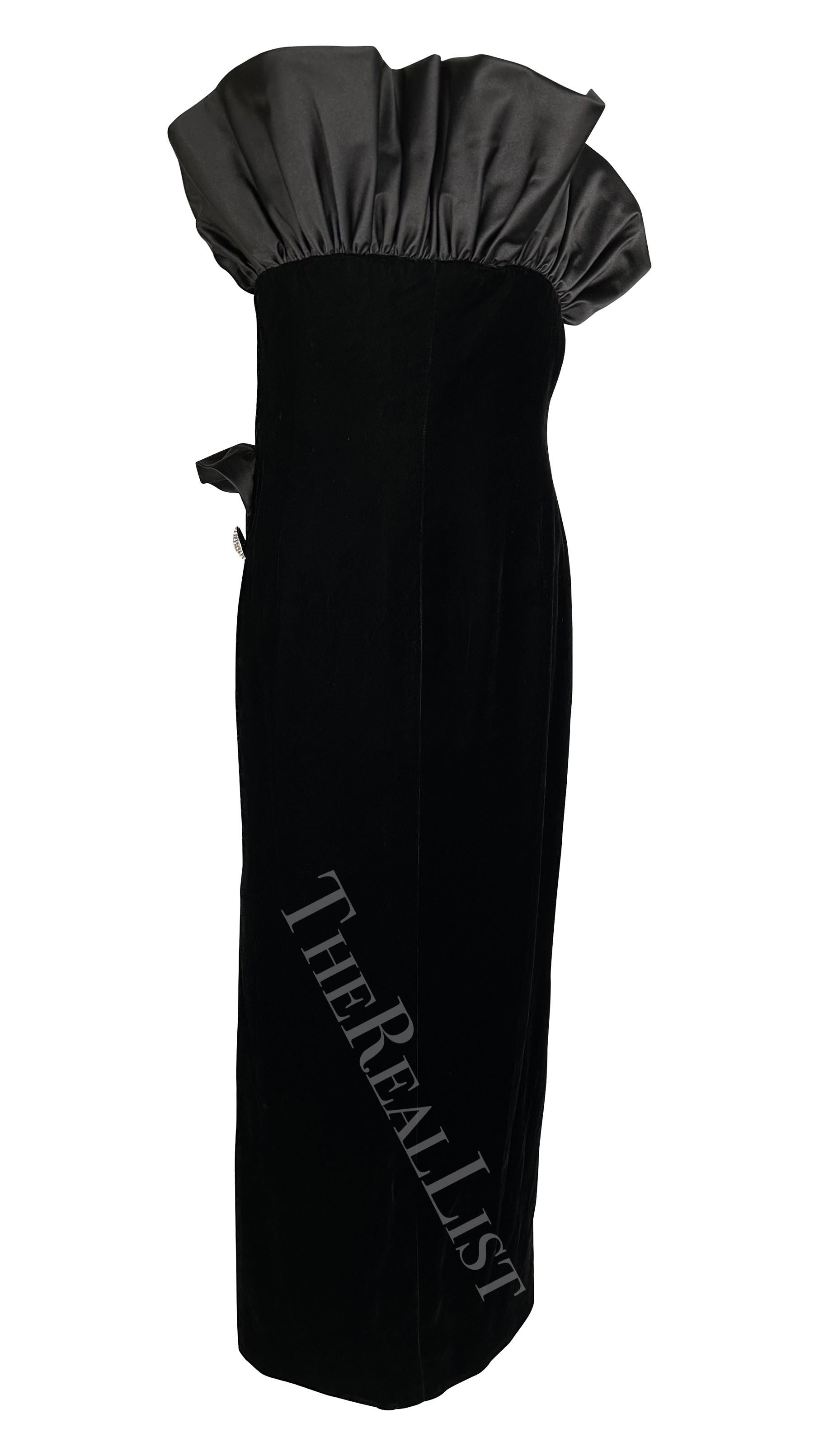 Women's F/W 1987 Givenchy Black Velvet Sculptural Rhinestone Strapless Gown For Sale