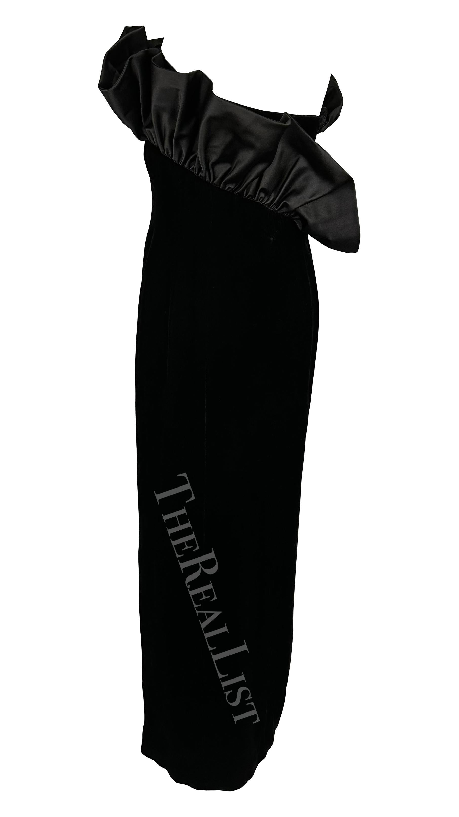 F/W 1987 Givenchy Black Velvet Sculptural Rhinestone Strapless Gown For Sale 2