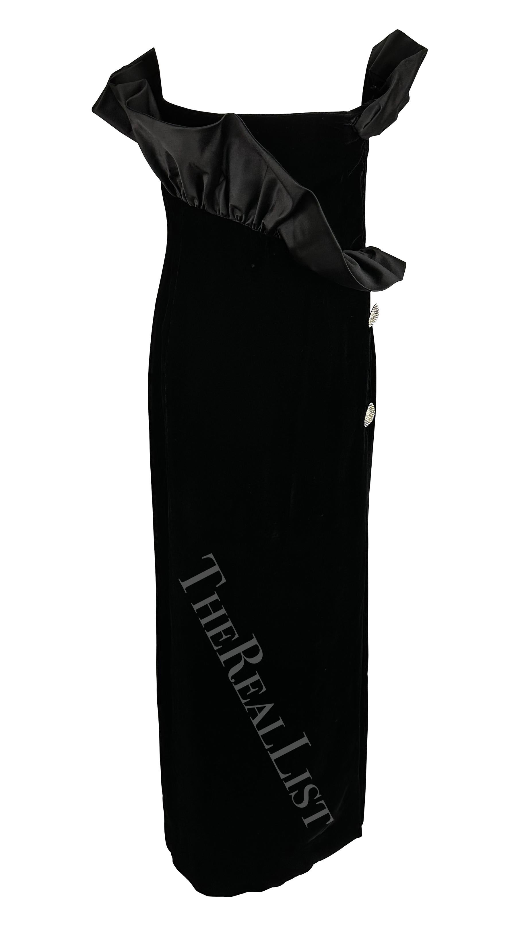 F/W 1987 Givenchy Black Velvet Sculptural Rhinestone Strapless Gown For Sale 3
