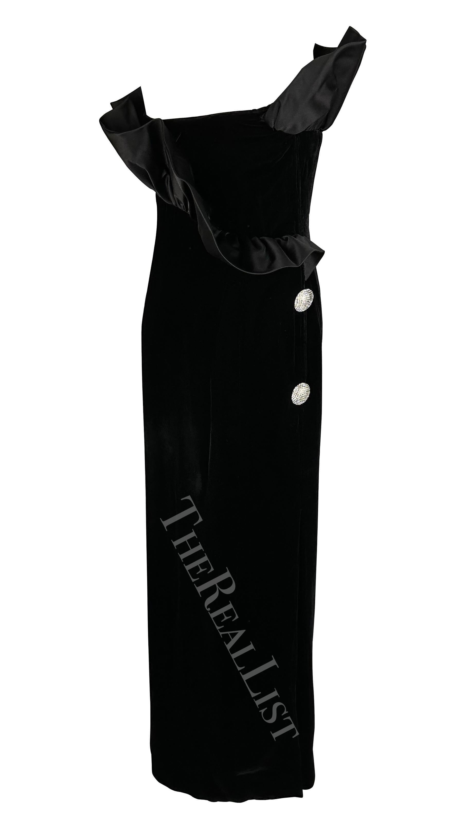 F/W 1987 Givenchy Black Velvet Sculptural Rhinestone Strapless Gown For Sale 4