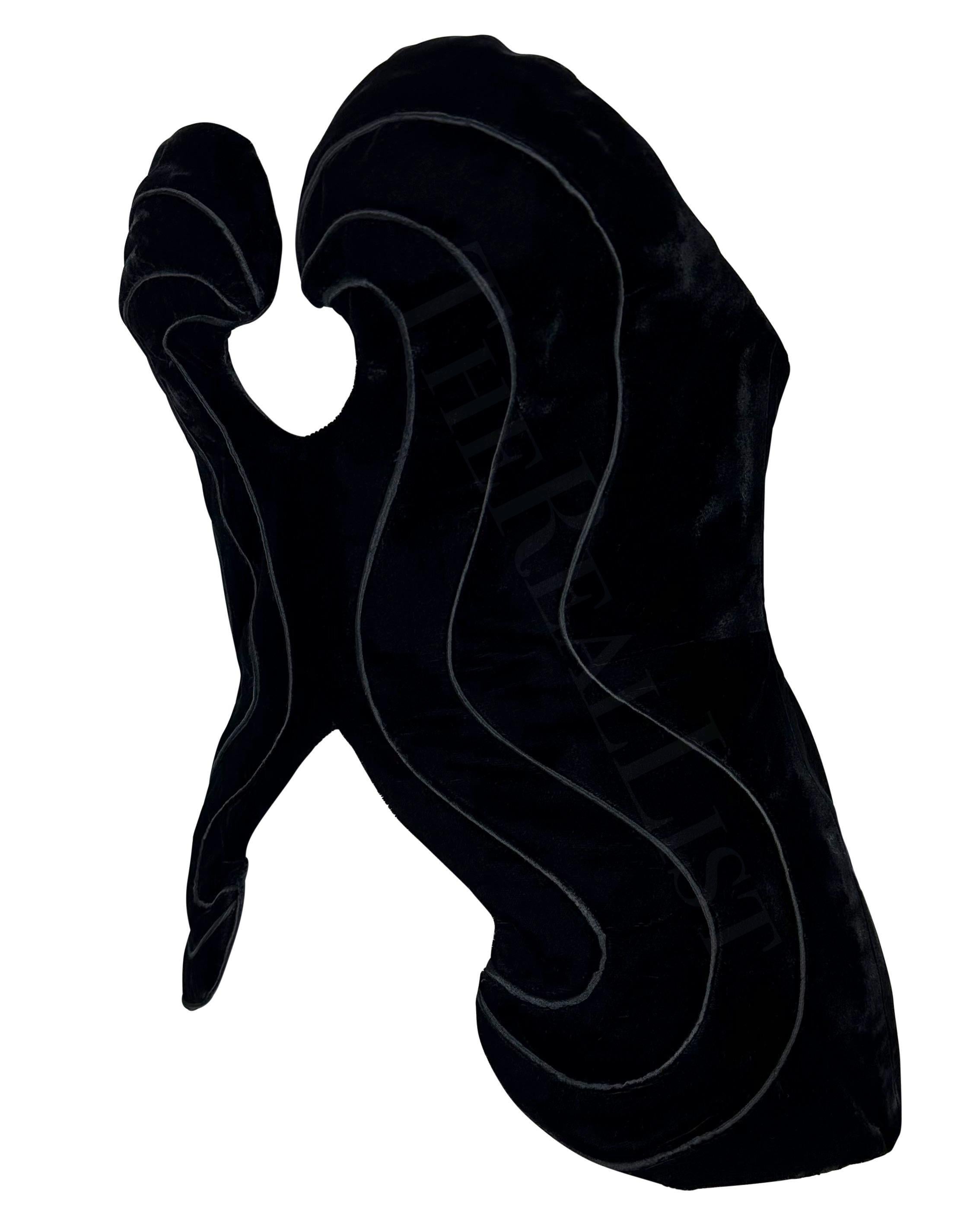 Nero A/I 1987 Thierry Mugler Bustier Cutout Crop Top in velluto nero curvo in vendita