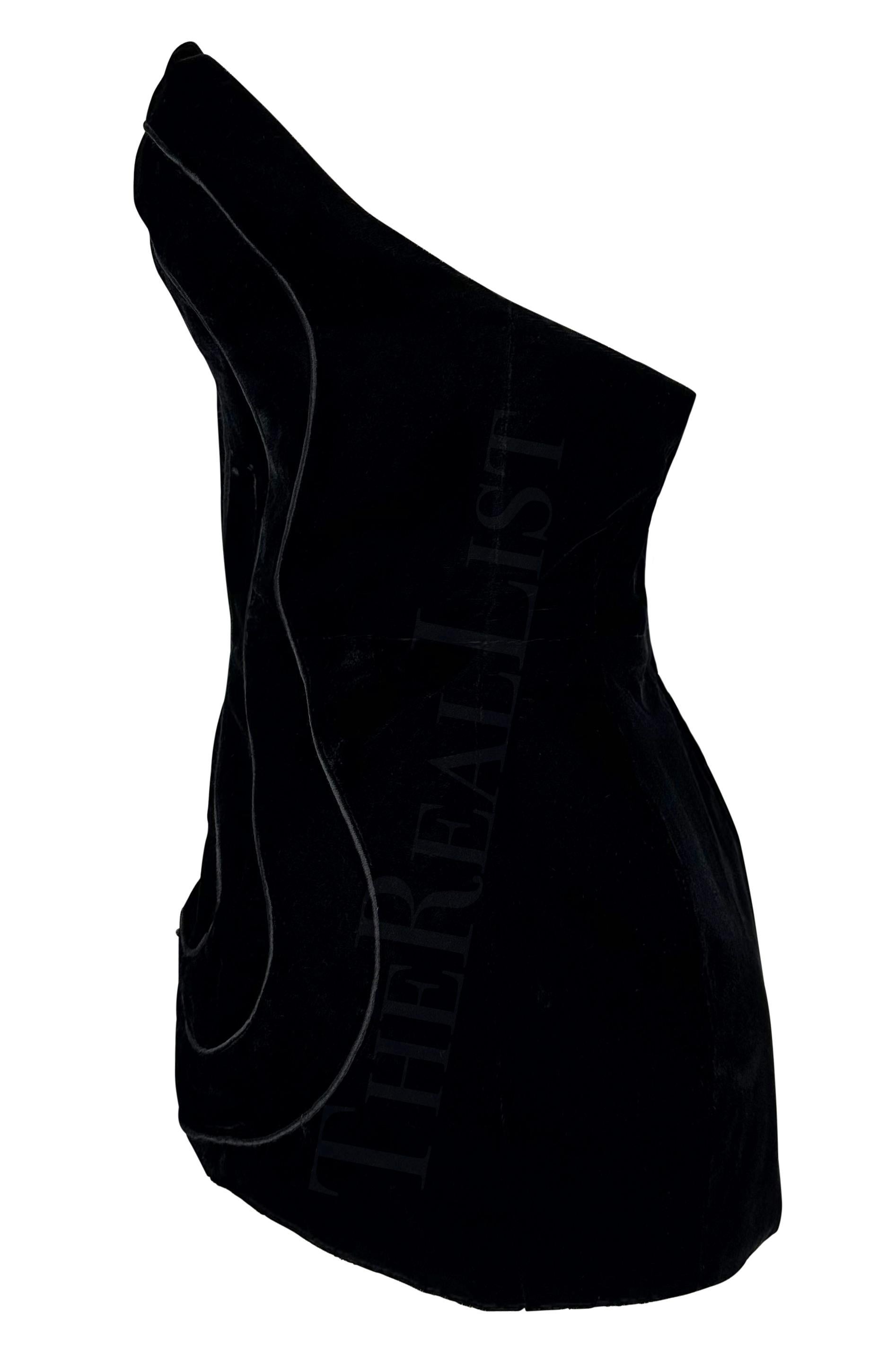 Women's F/W 1987 Thierry Mugler Curved Black Velvet Bustier Cutout Crop Top For Sale