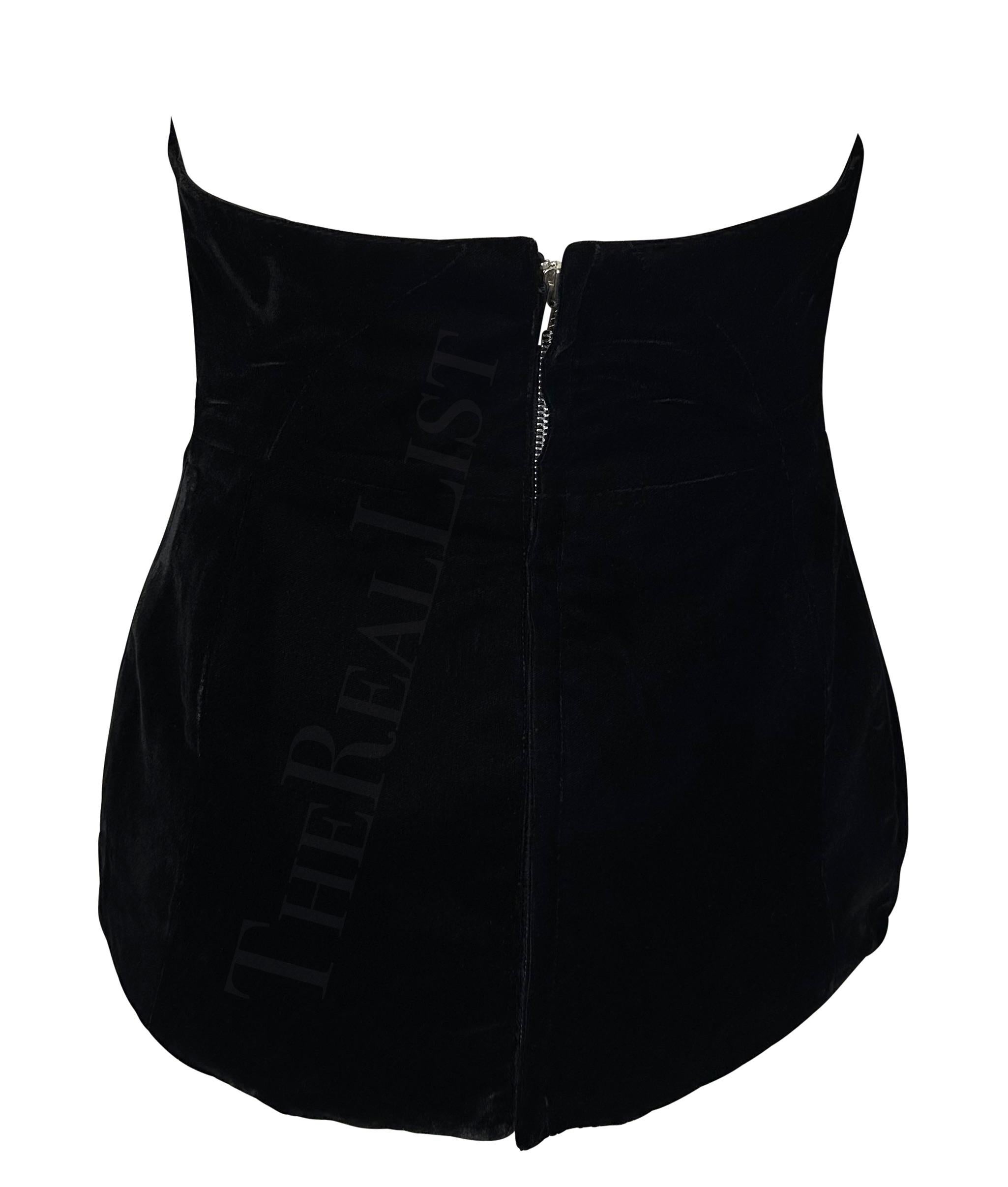 F/W 1987 Thierry Mugler Curved Black Velvet Bustier Cutout Crop Top For Sale 1