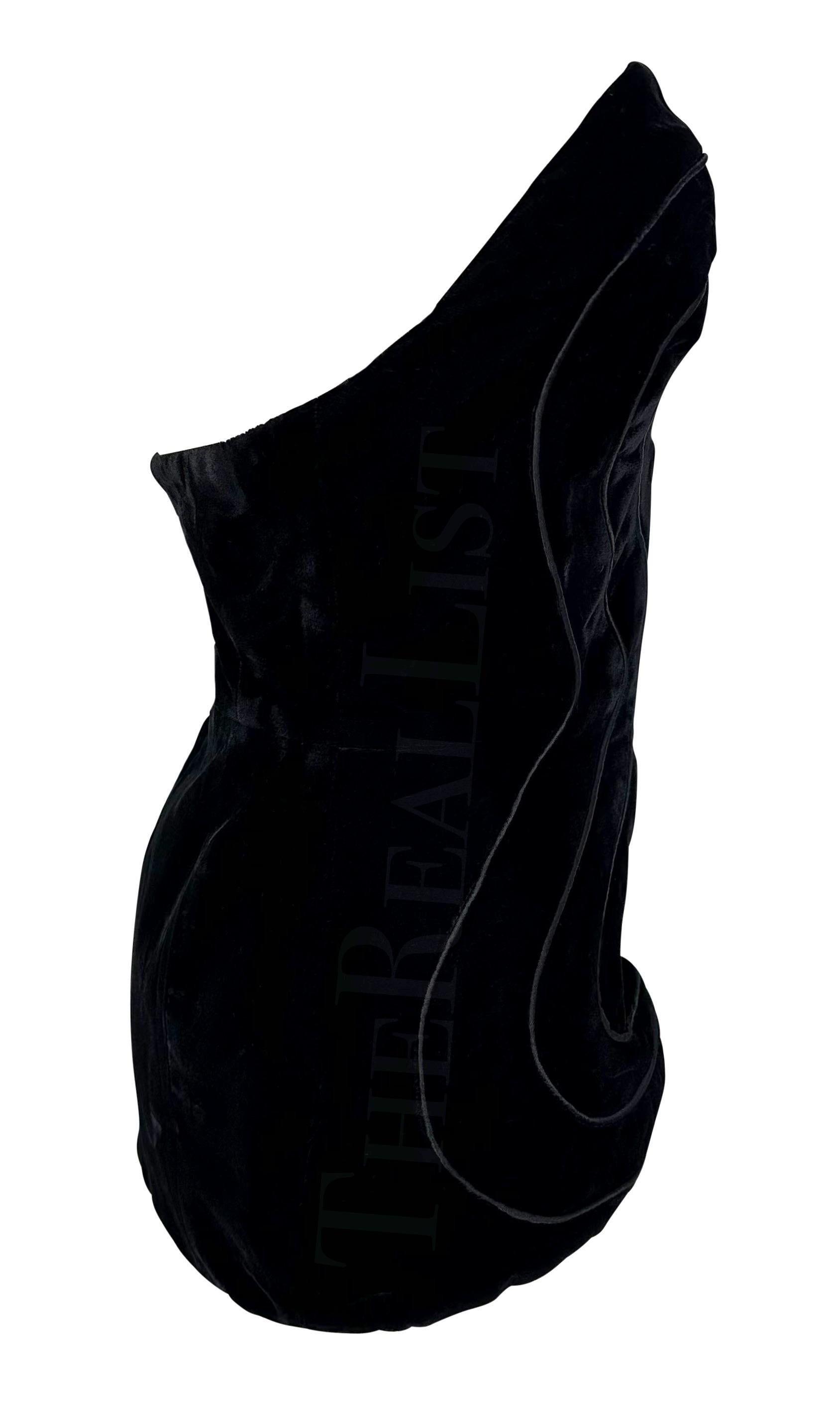 F/W 1987 Thierry Mugler Curved Black Velvet Bustier Cutout Crop Top For Sale 2