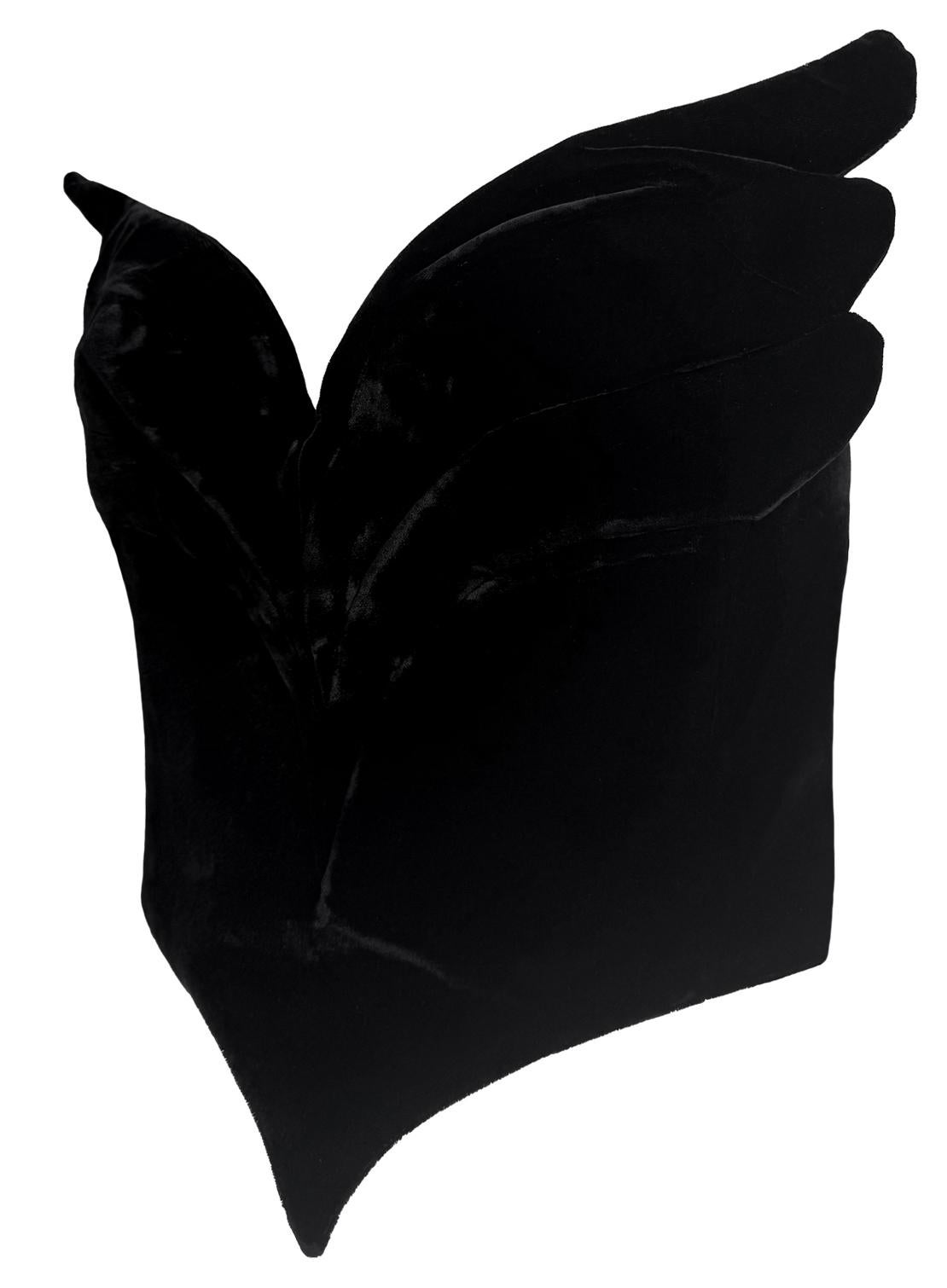 Nero A/I 1987 Thierry Mugler Documented Winged Velvet Corset Boned Bustier Crop Top