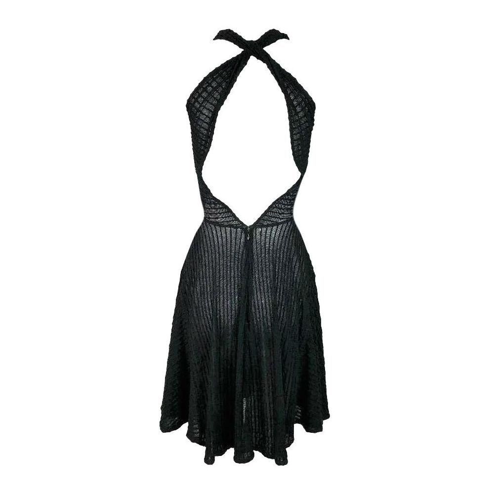 F/W 1988 Azzedine Alaia Runway Sheer Black Cut-Out or Cross Front Mini Dress In Good Condition In Yukon, OK