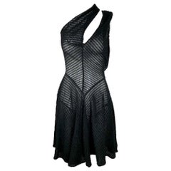 F/W 1988 Azzedine Alaia Runway Sheer Black Cut-Out or Cross Front Mini Dress