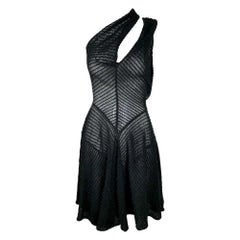 F/W 1988 Azzedine Alaia Runway Sheer Black Cut-Out or Cross Front Mini Dress