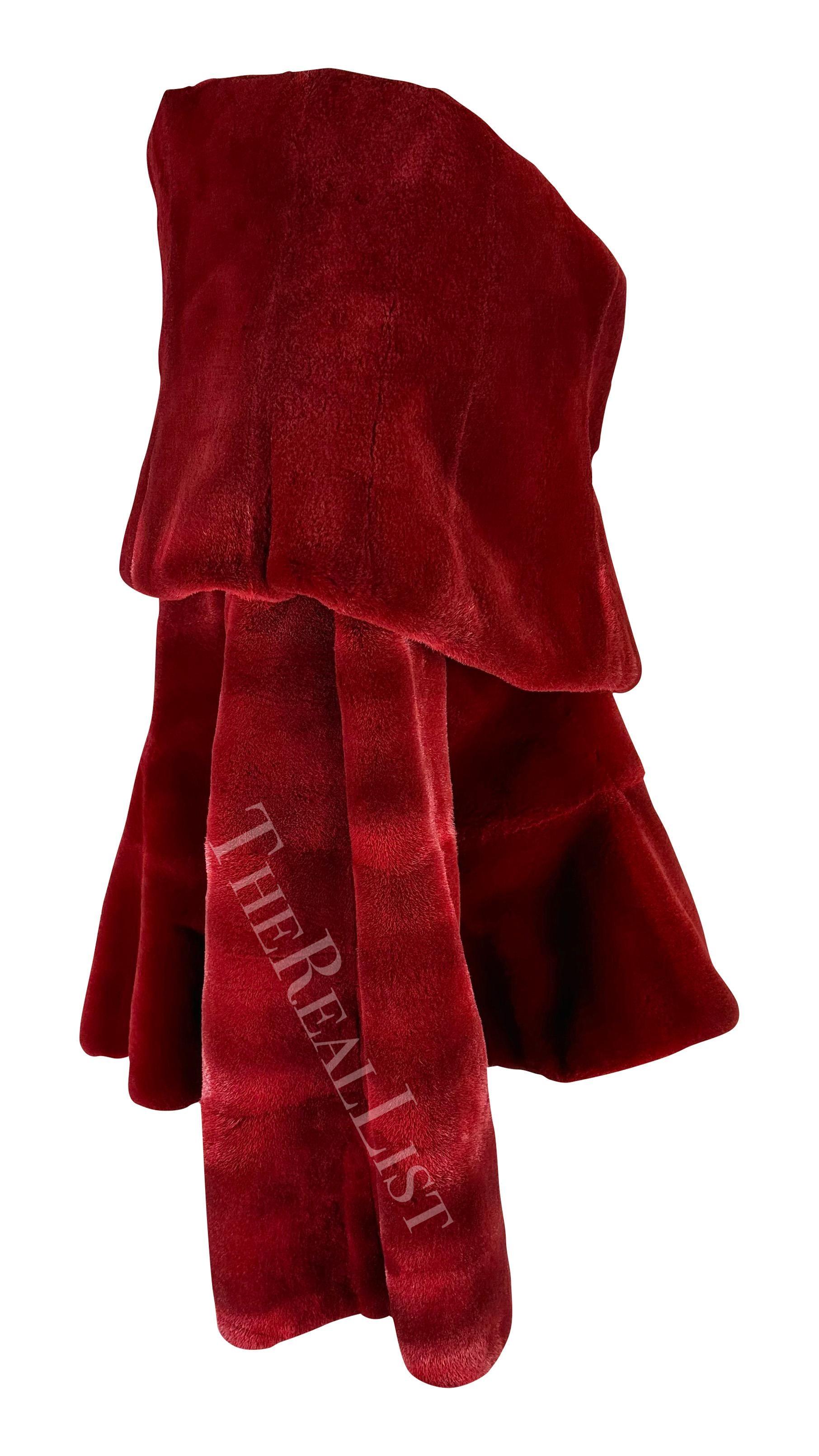 F/W 1988 Claude Montana Runway Deep Red Oversized Collar Flare Fur Coat For Sale 6