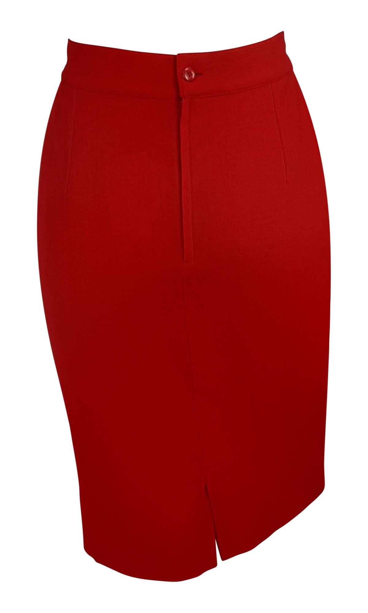 F/W 1988 Gianni Versace Folded Flare Peplum Red Wool Skirt Suit 6