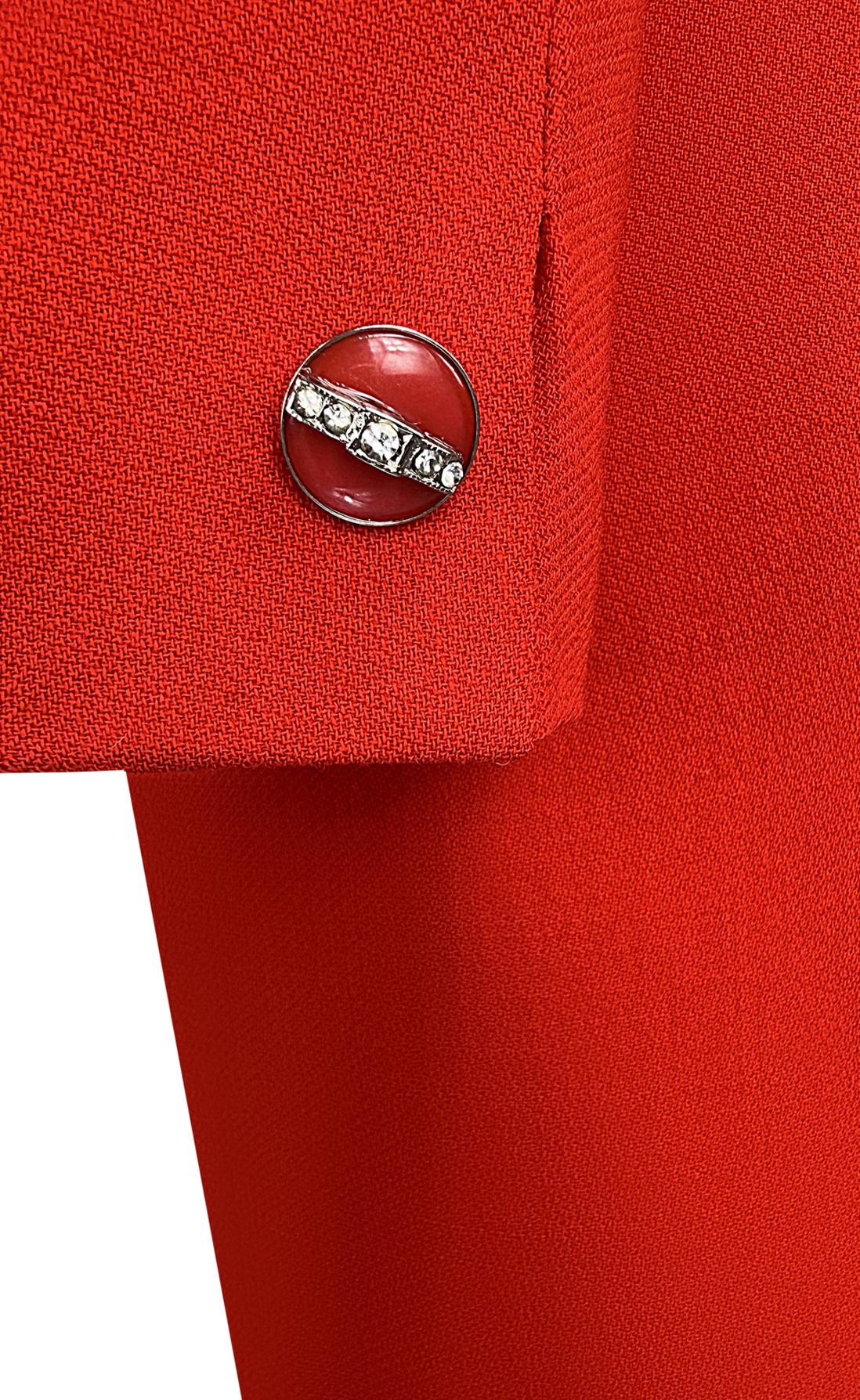 F/W 1988 Gianni Versace Folded Flare Peplum Red Wool Skirt Suit 1