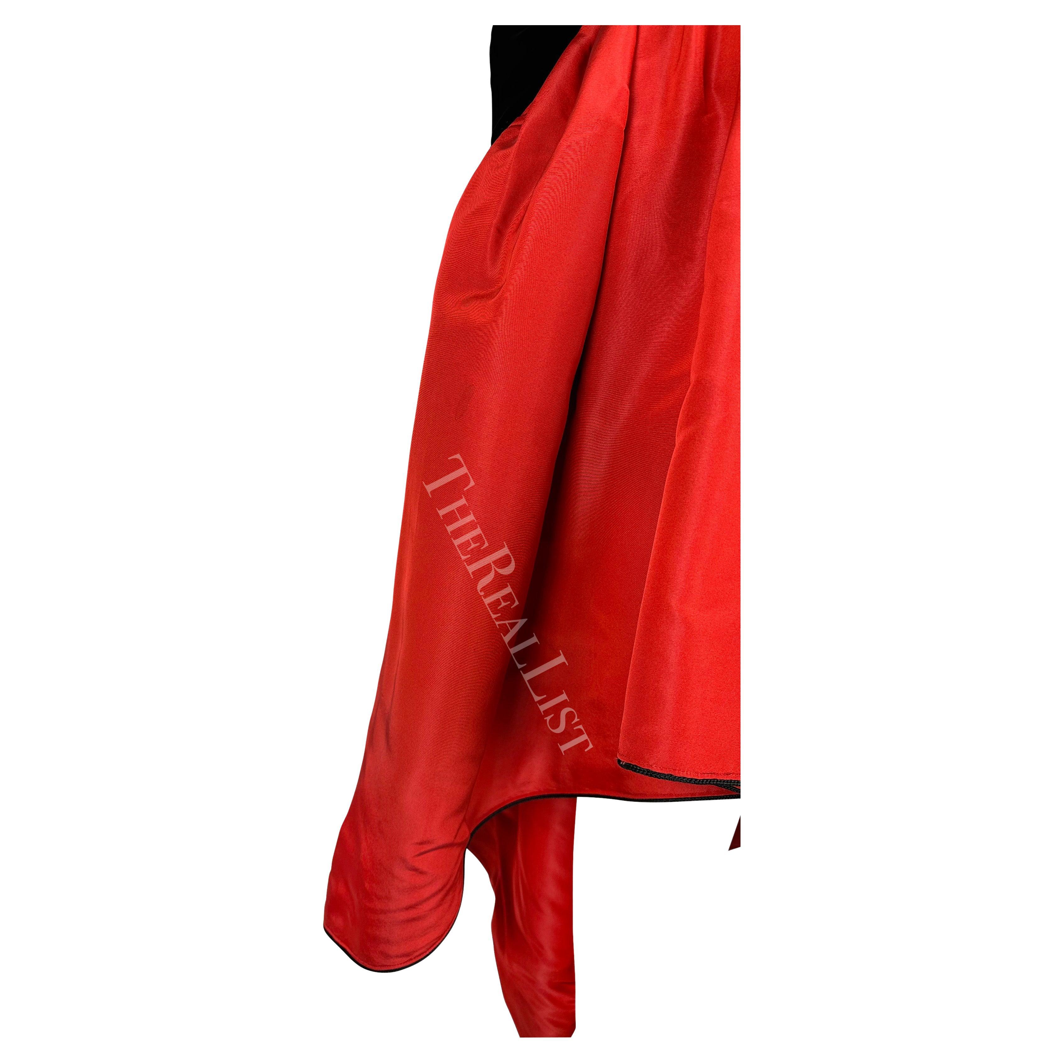 F/W 1988 Saint Laurent Rive Gauche Runway Ad Black Velvet Red Belted Gown  10