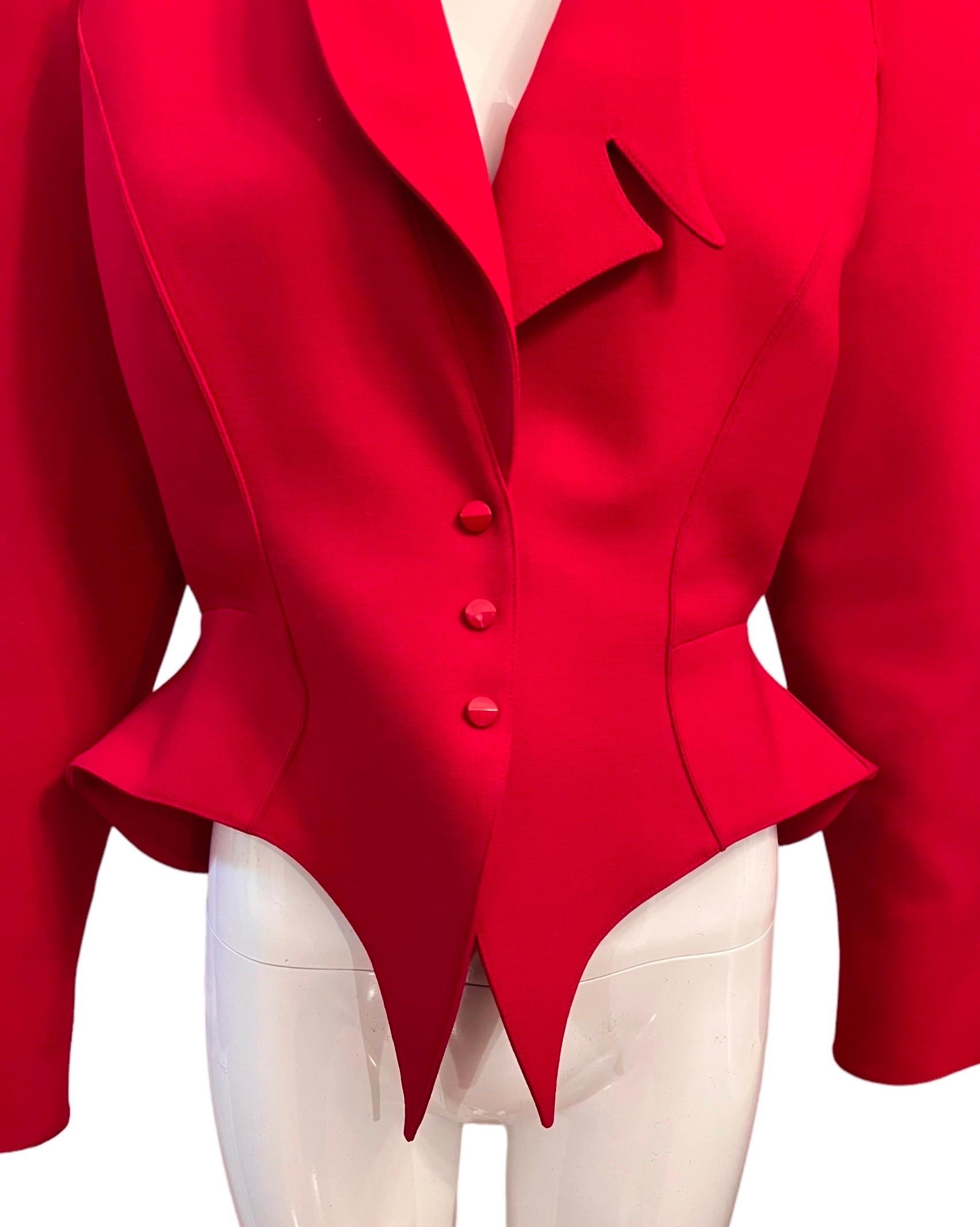 F/W 1988 Thierry Mugler Flaming Red Les Infernales Jagged Sculptural Jacket 7