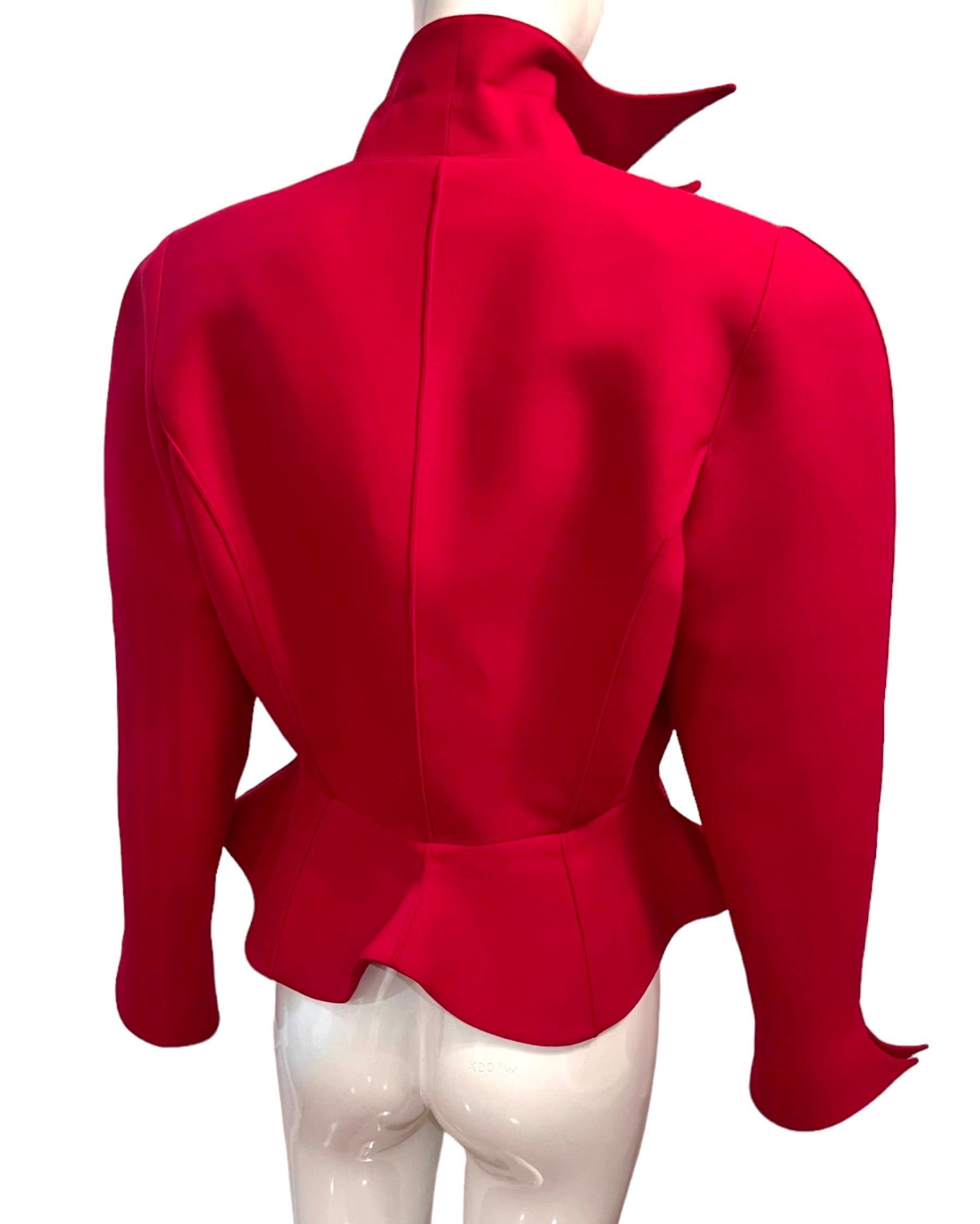 F/W 1988 Thierry Mugler Flaming Red Les Infernales Jagged Sculptural Jacket 11