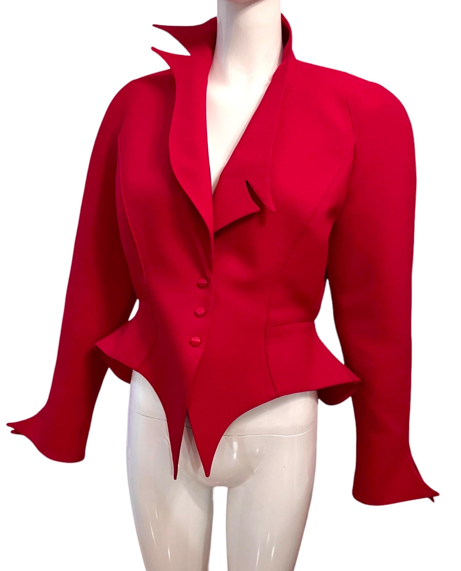 F/W 1988 Thierry Mugler Flaming Red Les Infernales Jagged Sculptural Jacket 1