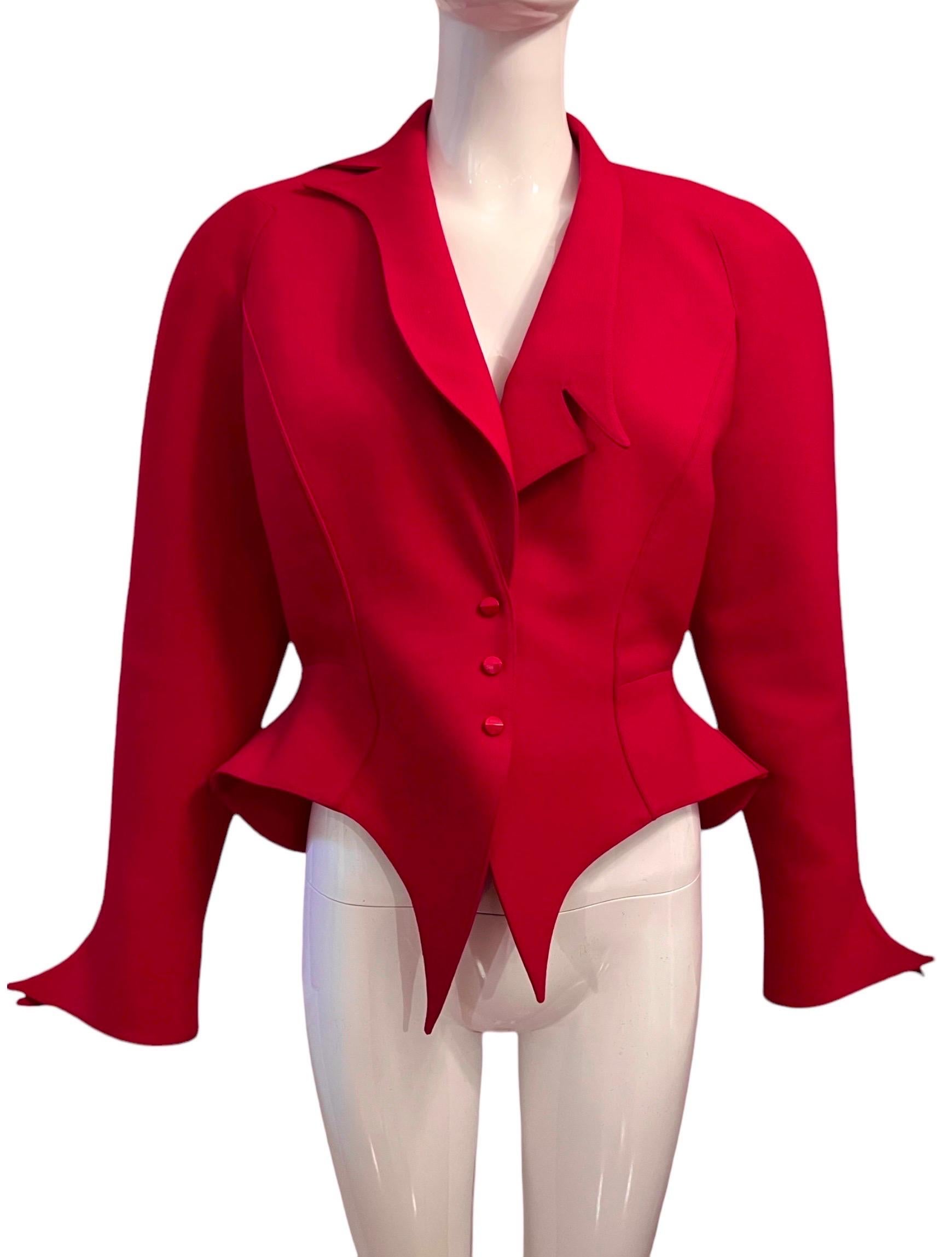 F/W 1988 Thierry Mugler Flaming Red Les Infernales Jagged Sculptural Jacket 3