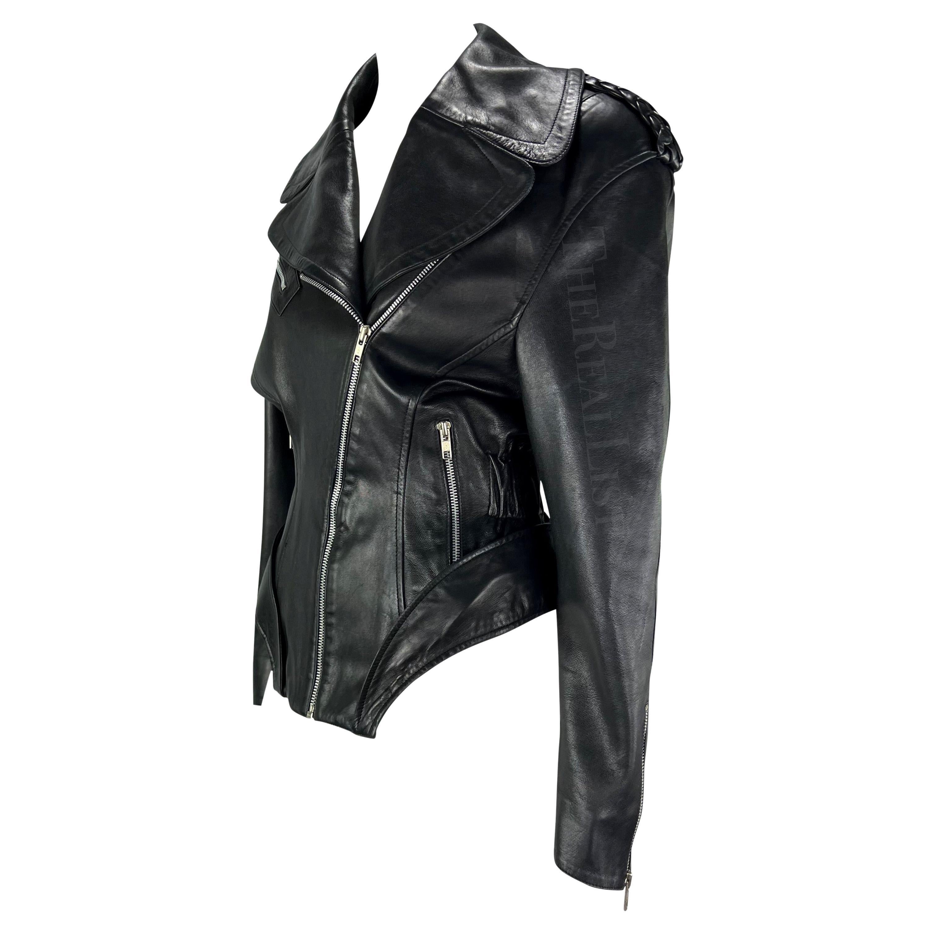 Women's F/W 1988 Thierry Mugler 'Les Infernales' Hip Cutout Leather Moto Biker Jacket For Sale
