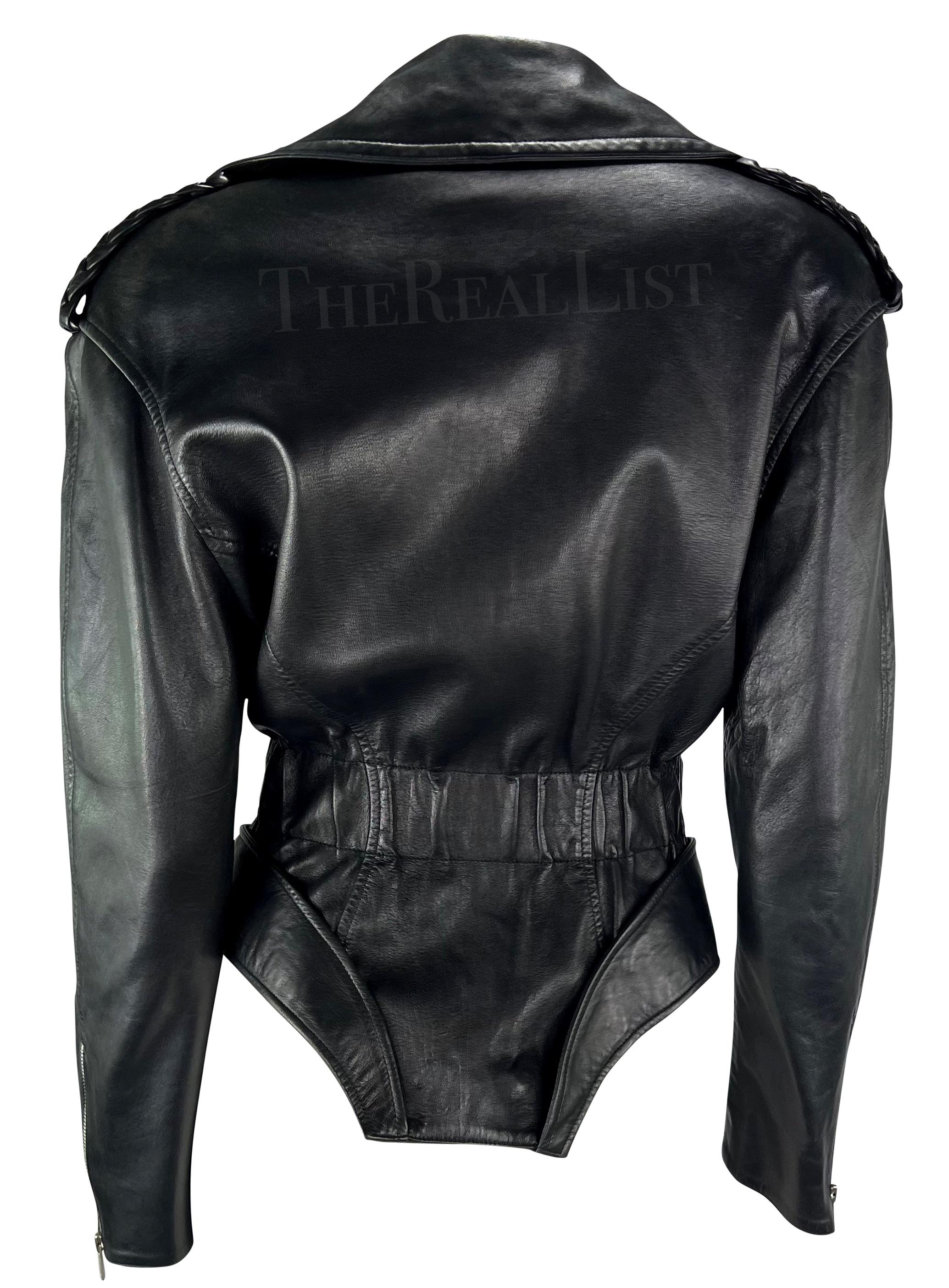 F/W 1988 Thierry Mugler 'Les Infernales' Hip Cutout Leather Moto Biker Jacket For Sale 3