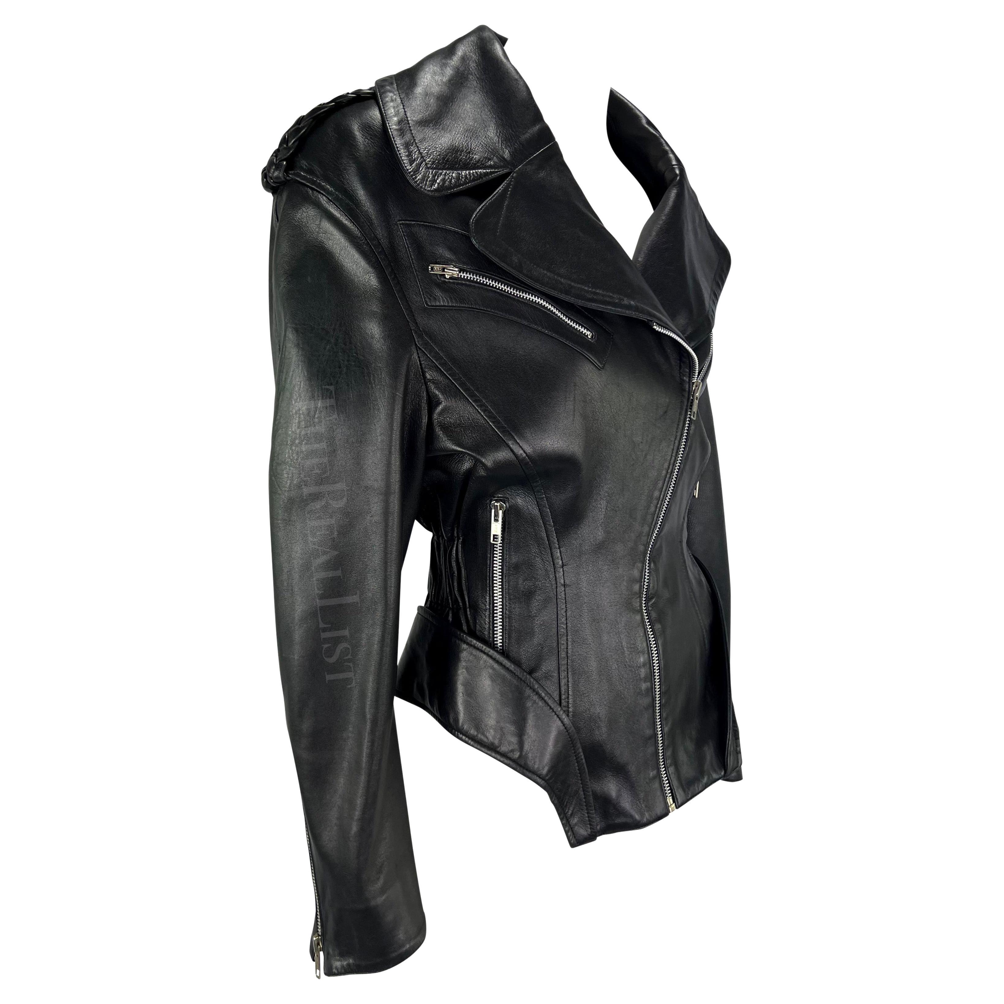 F/W 1988 Thierry Mugler 'Les Infernales' Hip Cutout Leather Moto Biker Jacket For Sale
