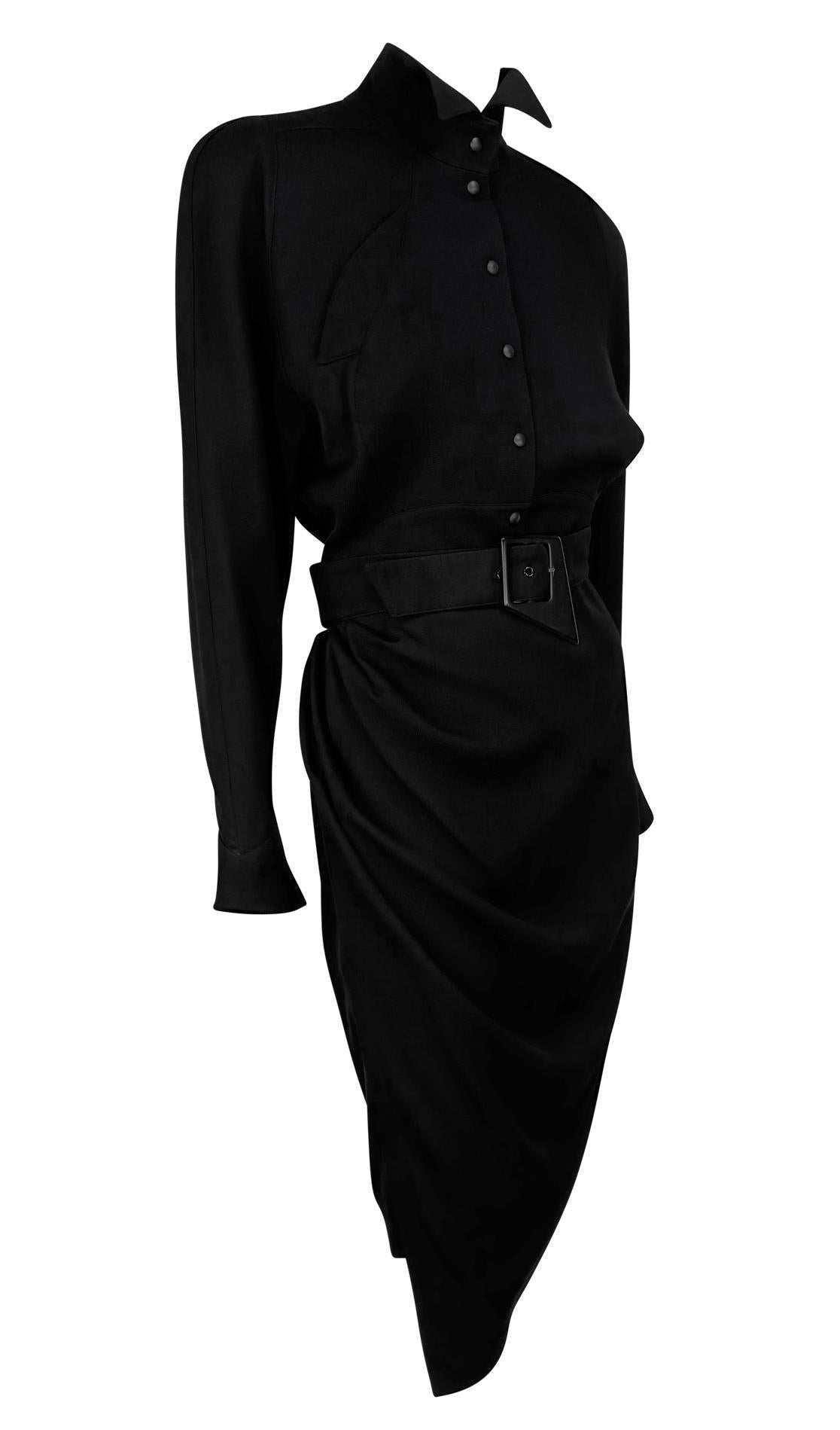 F/W 1988 Thierry Mugler 'Les Infernales' Runway Black Belted Wrap Midi Dress For Sale 6