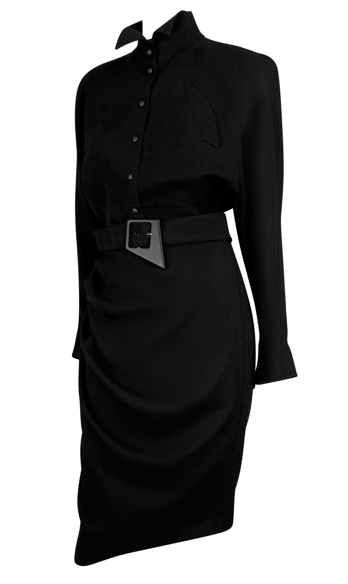 Women's F/W 1988 Thierry Mugler 'Les Infernales' Runway Black Belted Wrap Midi Dress For Sale