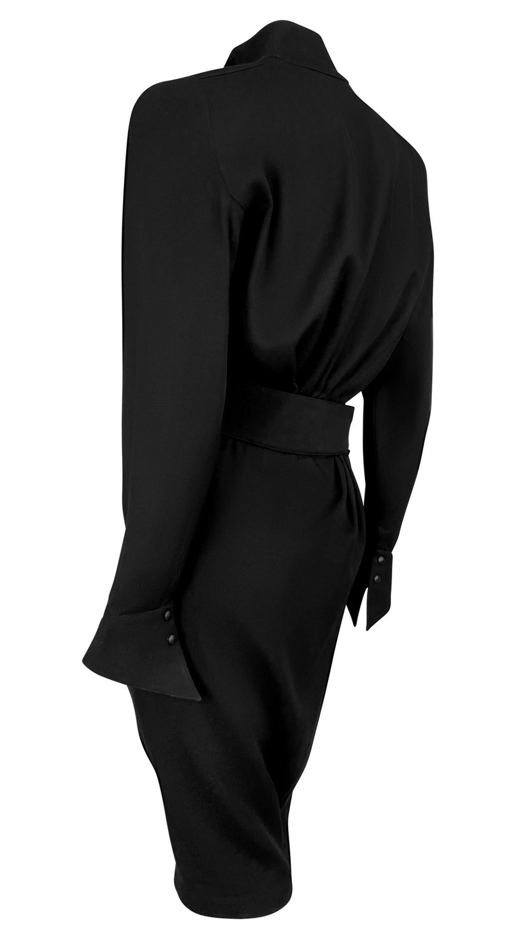 F/W 1988 Thierry Mugler 'Les Infernales' Runway Black Belted Wrap Midi Dress For Sale 2