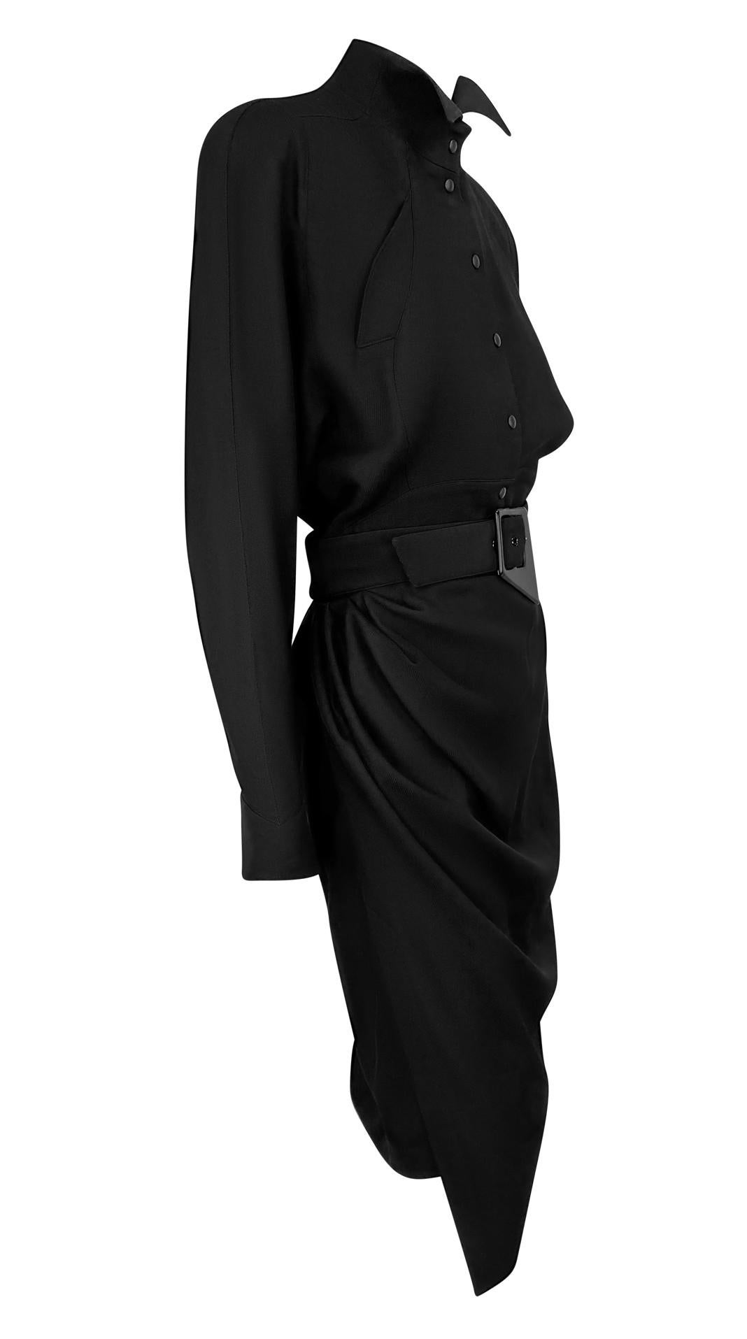F/W 1988 Thierry Mugler 'Les Infernales' Runway Black Belted Wrap Midi Dress For Sale 5