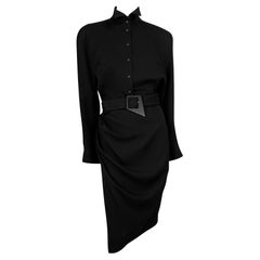 F/W 1988 Thierry Mugler 'Les Infernales' Runway Black Belted Wrap Midi Dress