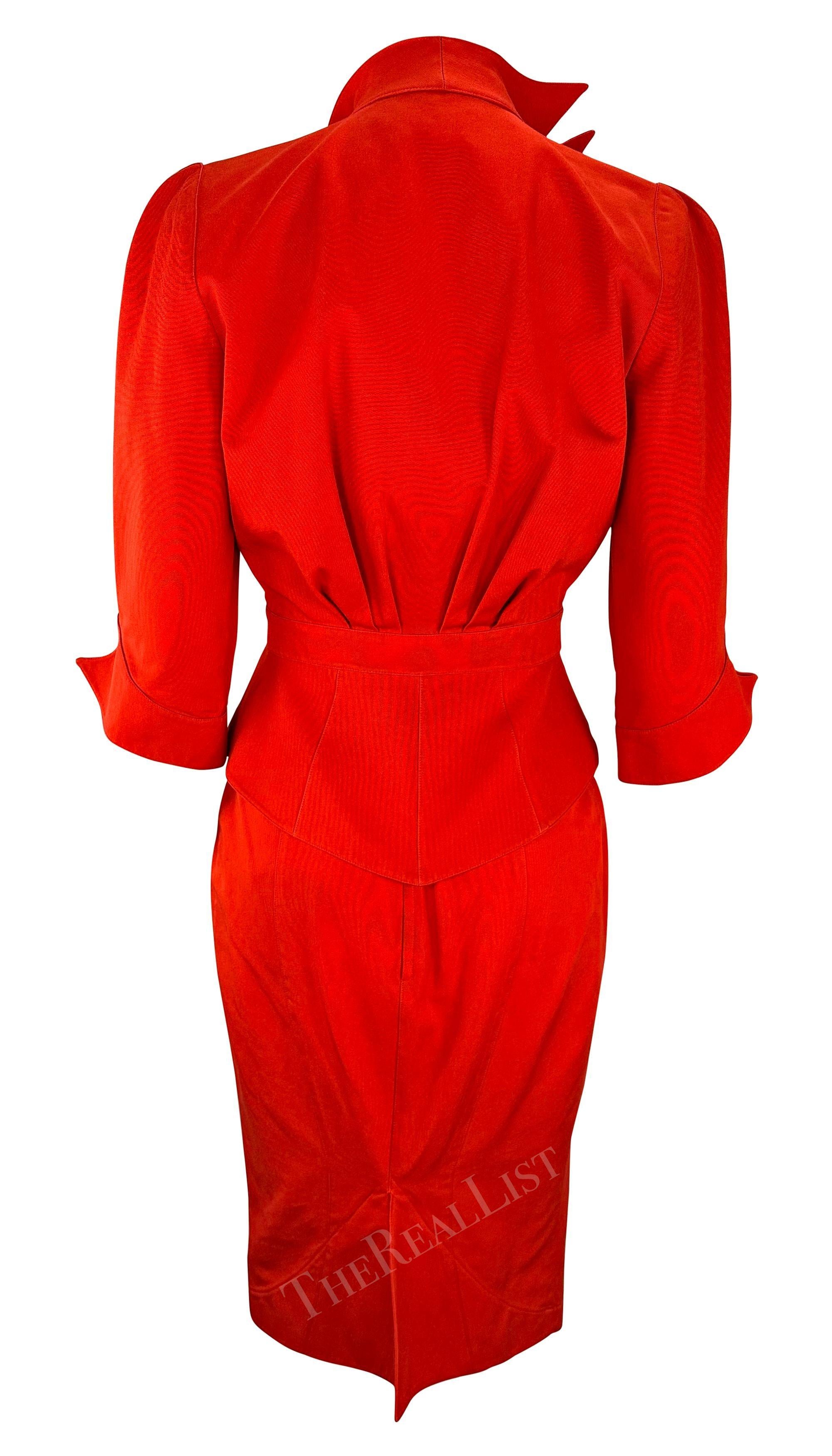 A/I 1988 Thierry Mugler Rosso Museo 'Les Infernales'  Tuta con gonna rosso fuoco in vendita 6