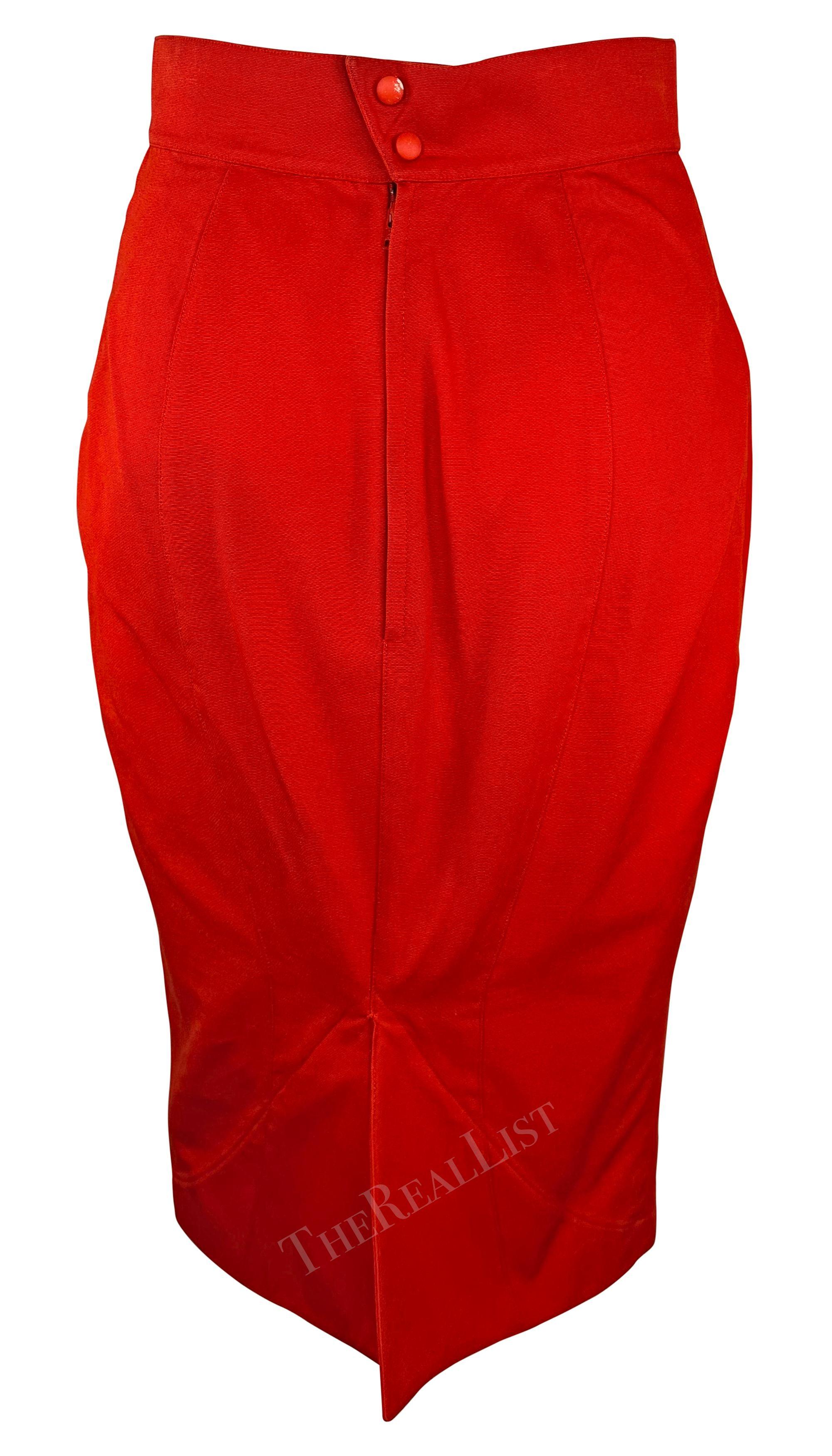 A/I 1988 Thierry Mugler Rosso Museo 'Les Infernales'  Tuta con gonna rosso fuoco in vendita 10