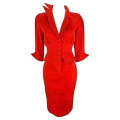 F/W 1988 Thierry Mugler Museum Red 'Les Infernales'  Fiery Red Skirt Suit