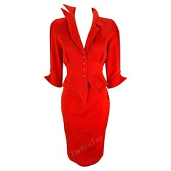 F/W 1988 Thierry Mugler Museum Red 'Les Infernales'  Fiery Red Skirt Suit