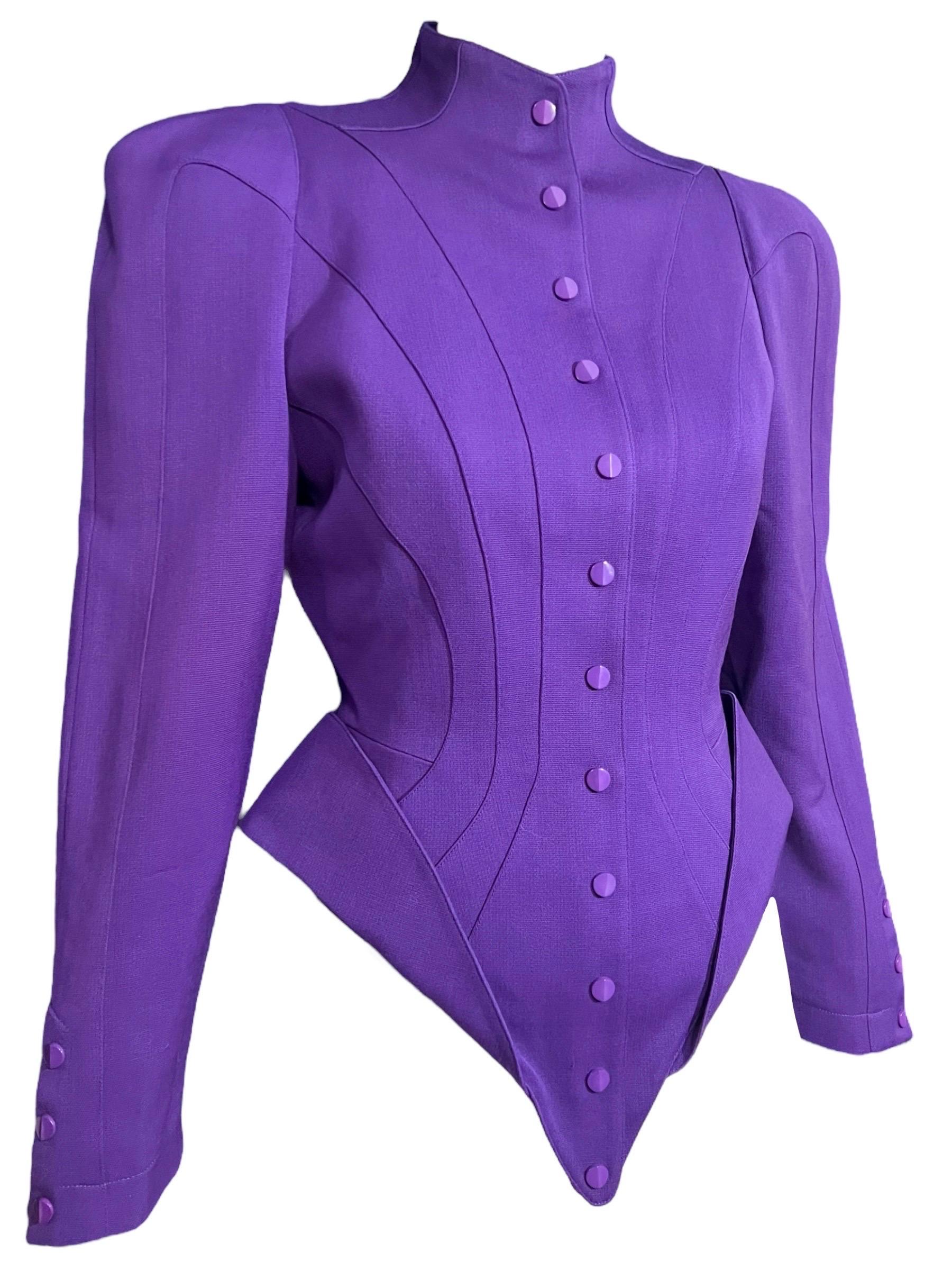 F/W 1988 Thierry Mugler Purple Futuristic Les Infernales Sculptural Jacket In Excellent Condition For Sale In Concord, NC