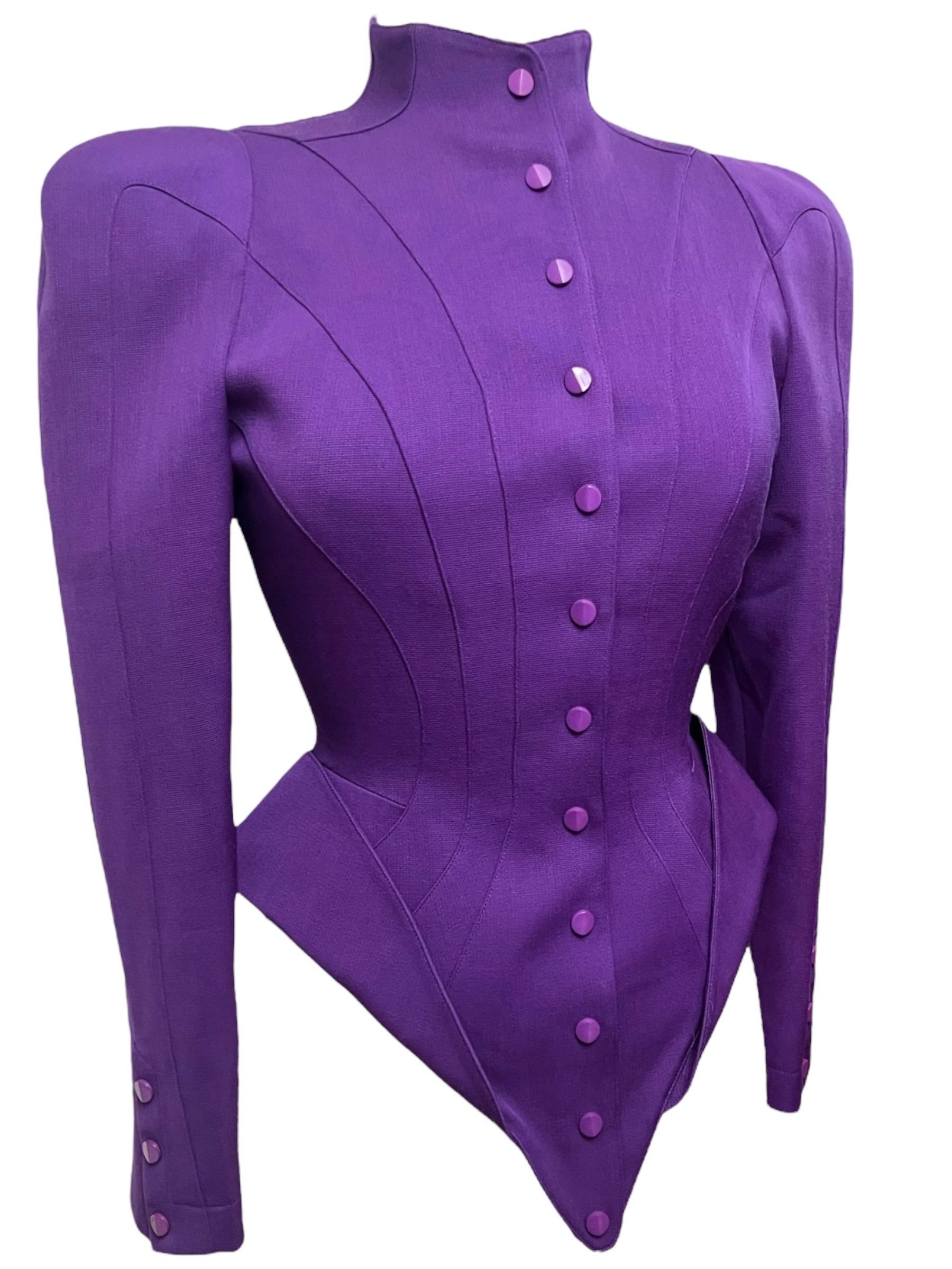 F/W 1988 Thierry Mugler Lila Futuristische Les Infernales Skulpturale Jacke (Violett) im Angebot