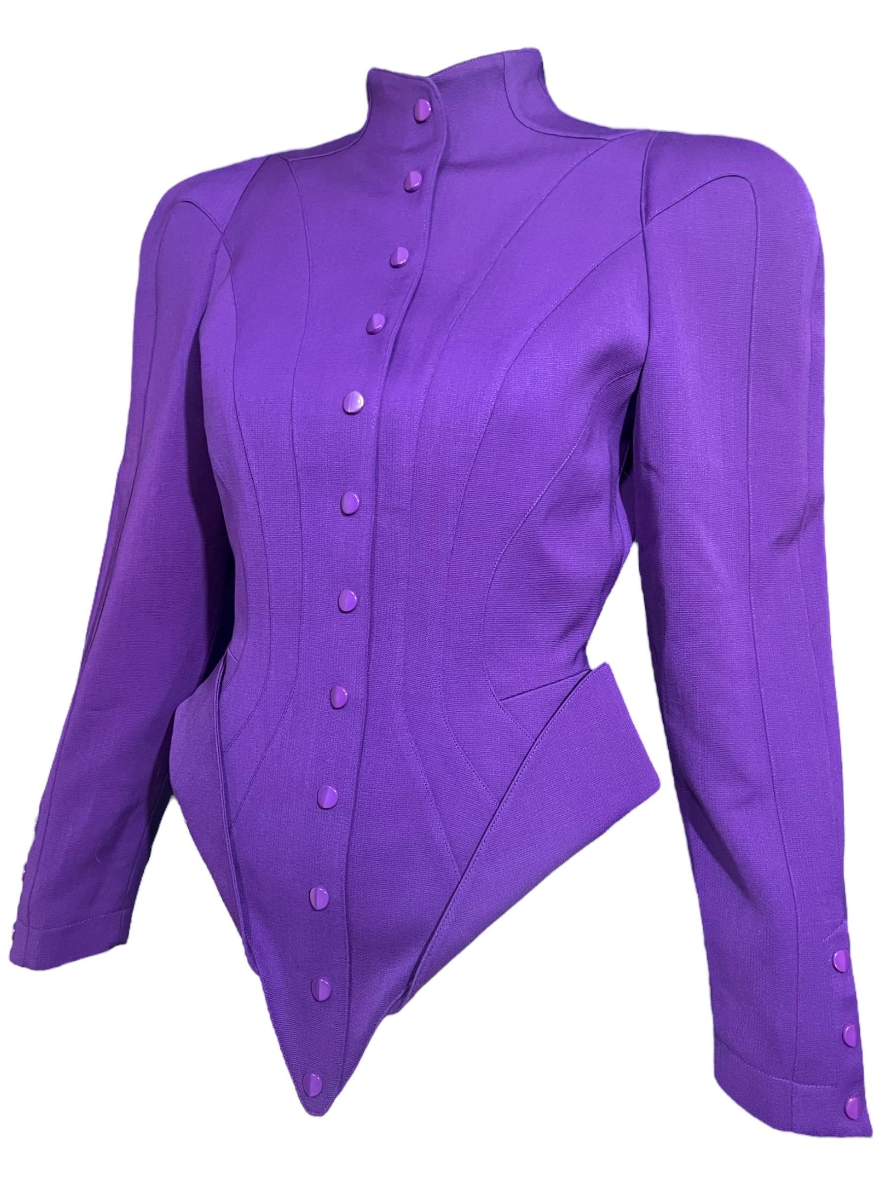 F/W 1988 Thierry Mugler Purple Futuristic Les Infernales Sculptural Jacket For Sale 1