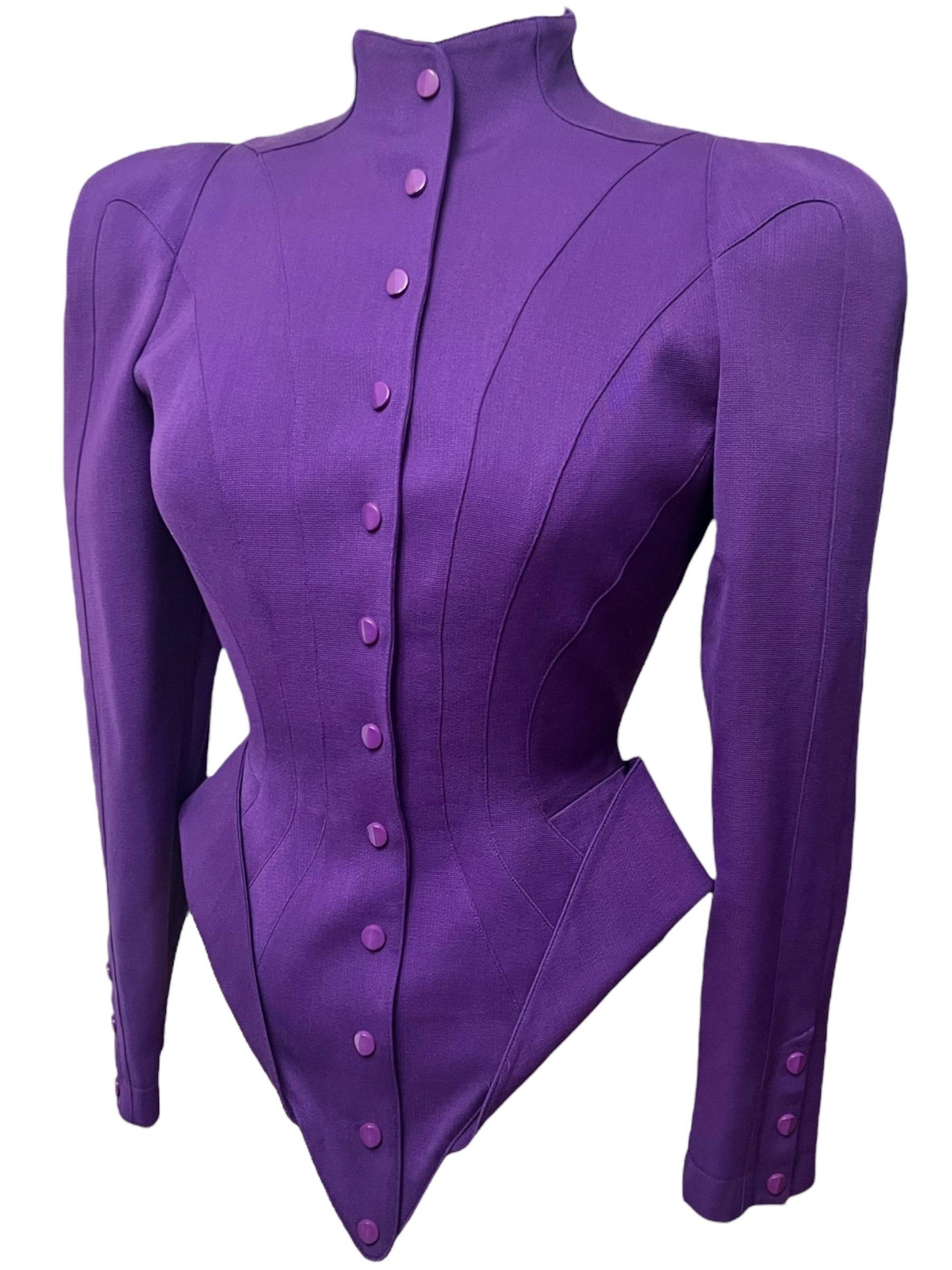 F/W 1988 Thierry Mugler Lila Futuristische Les Infernales Skulpturale Jacke Damen im Angebot