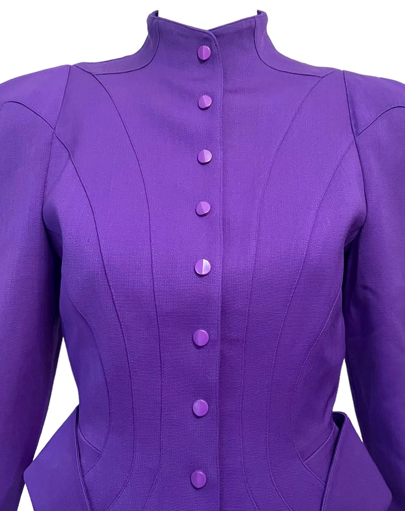 F/W 1988 Thierry Mugler Purple Futuristic Les Infernales Sculptural Jacket For Sale 2