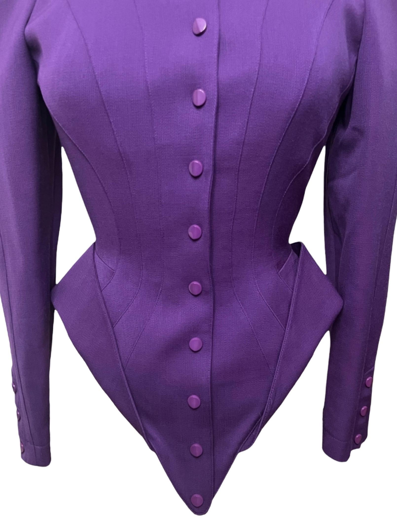 F/W 1988 Thierry Mugler Lila Futuristische Les Infernales Skulpturale Jacke im Angebot 2