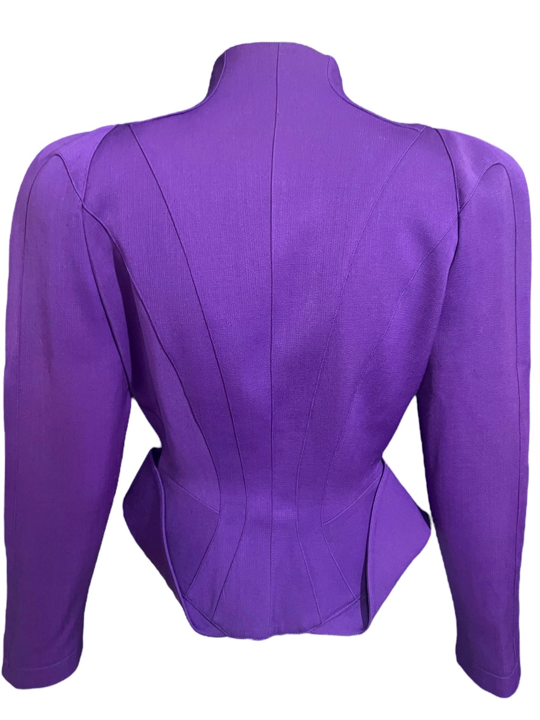 F/W 1988 Thierry Mugler Purple Futuristic Les Infernales Sculptural Jacket For Sale 4