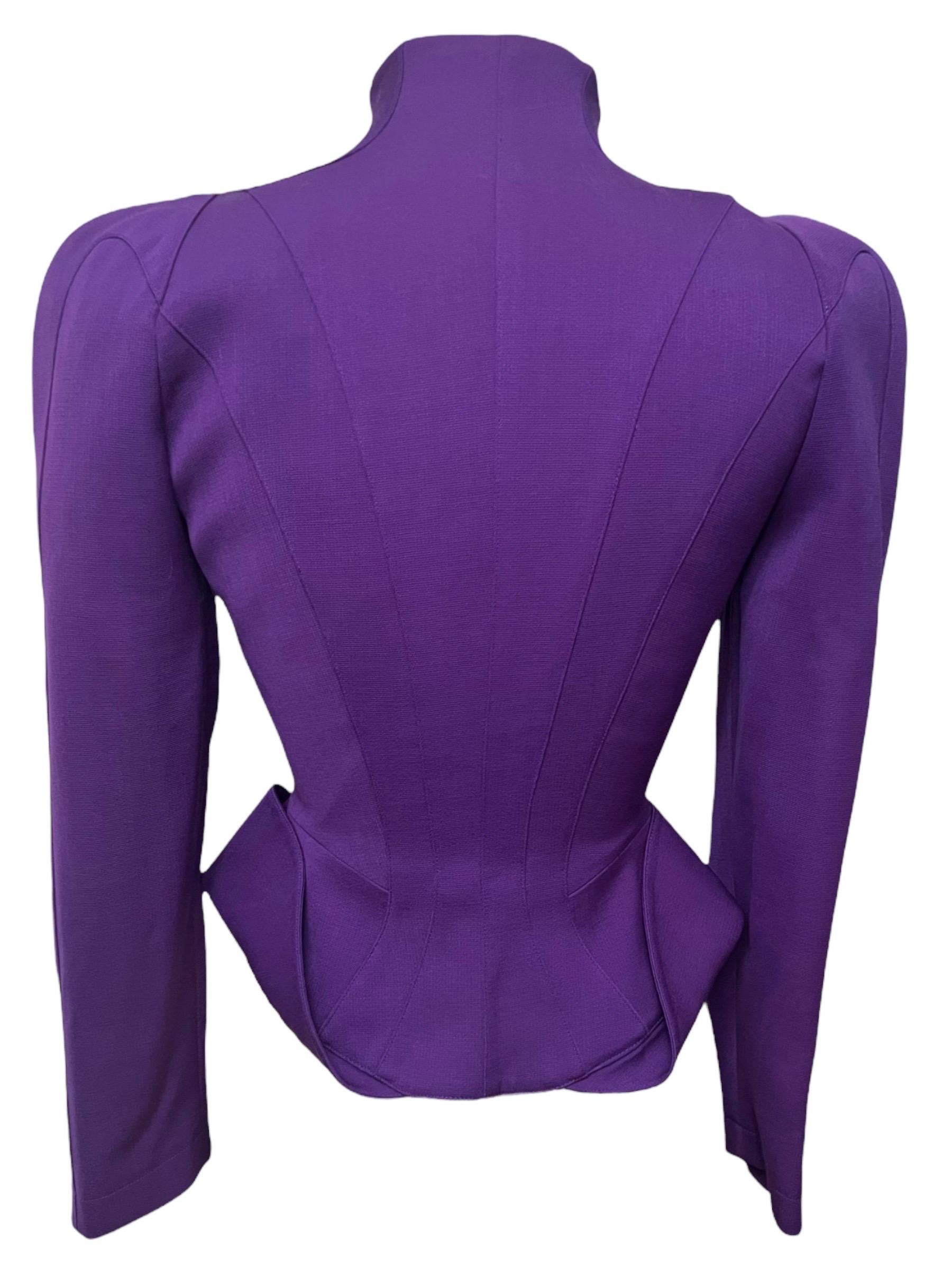 F/W 1988 Thierry Mugler Lila Futuristische Les Infernales Skulpturale Jacke im Angebot 3