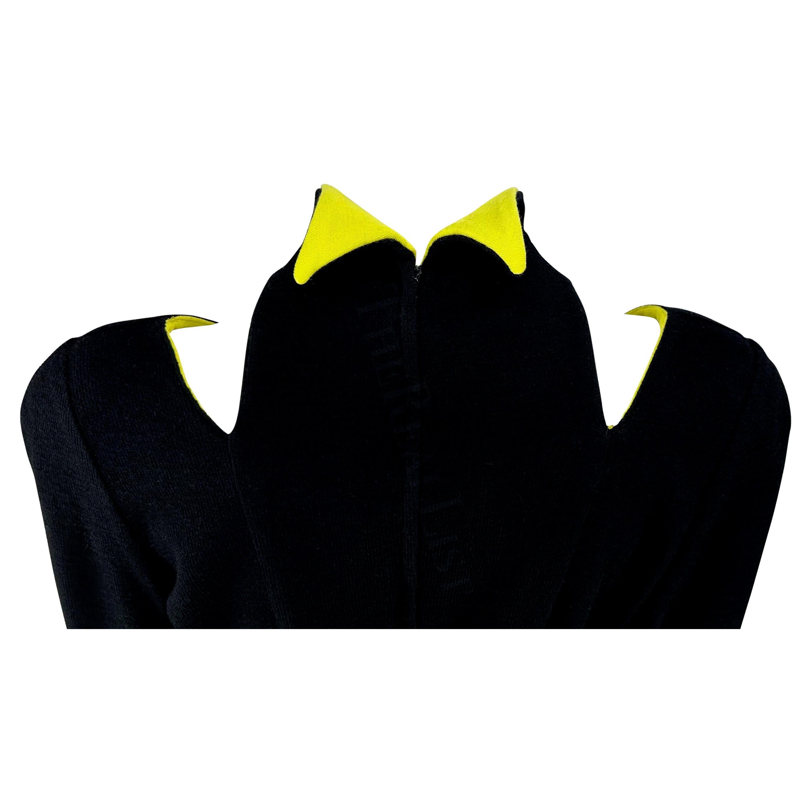 F/W 1988 Thierry Mugler Runway Les Infernales Black Yellow Cut Out Dress 1