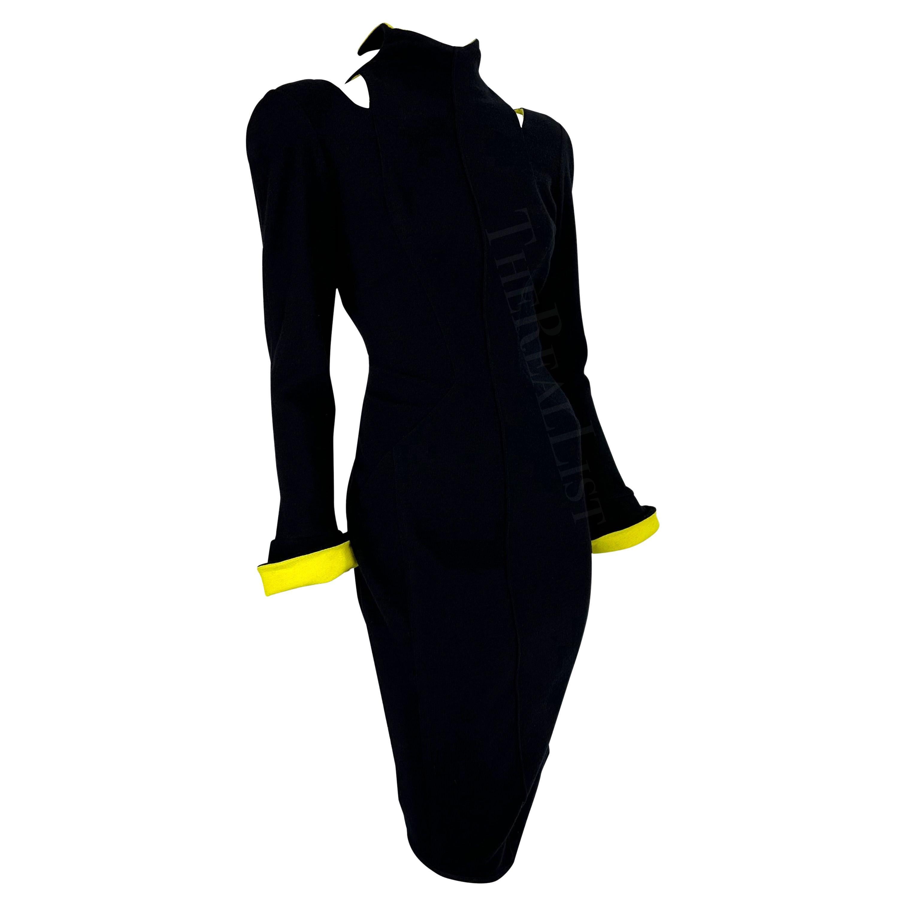 F/W 1988 Thierry Mugler Runway Les Infernales Black Yellow Cut Out Dress