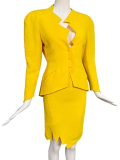 F/W 1988 Thierry Mugler Yellow Les Infernales Lightning Bolt Skirt Suit
