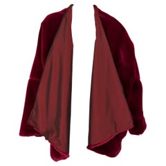 F/W 1989 Dolce & Gabbana Cranberry Red Faux Fur Oversized Shawl Coat Jacket
