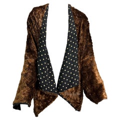 F/W 1989 Dolce & Gabbana Runway Ad Brown Faux Fur Polka Dot Shawl Jacket